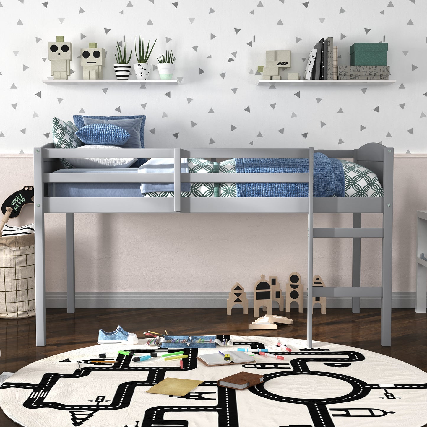 Living Essentials by Hillsdale Alexis Wood Arch Twin Loft Bed, Gray