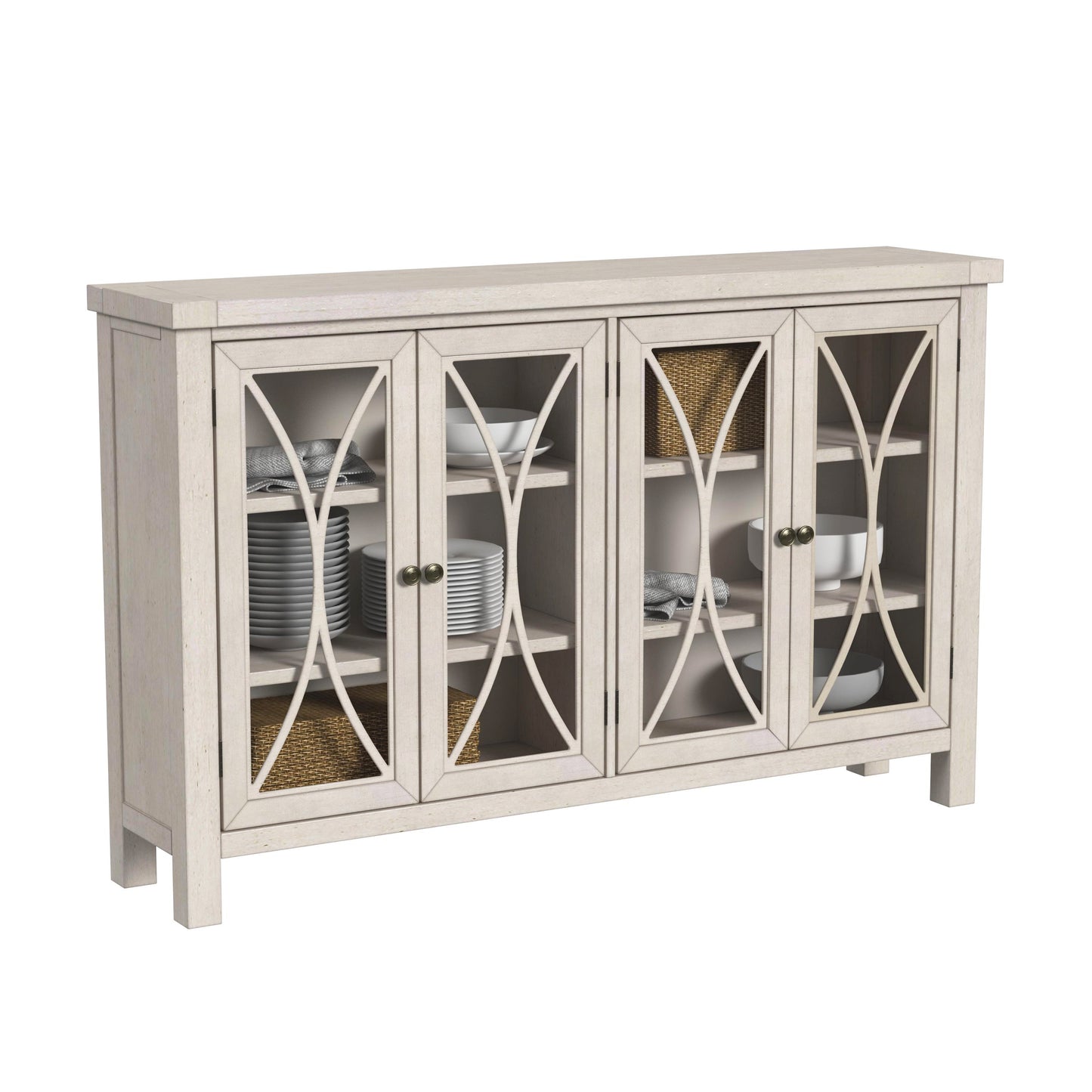 Hillsdale Furniture Bayside Wood 4 Door Console Cabinet, Antique White