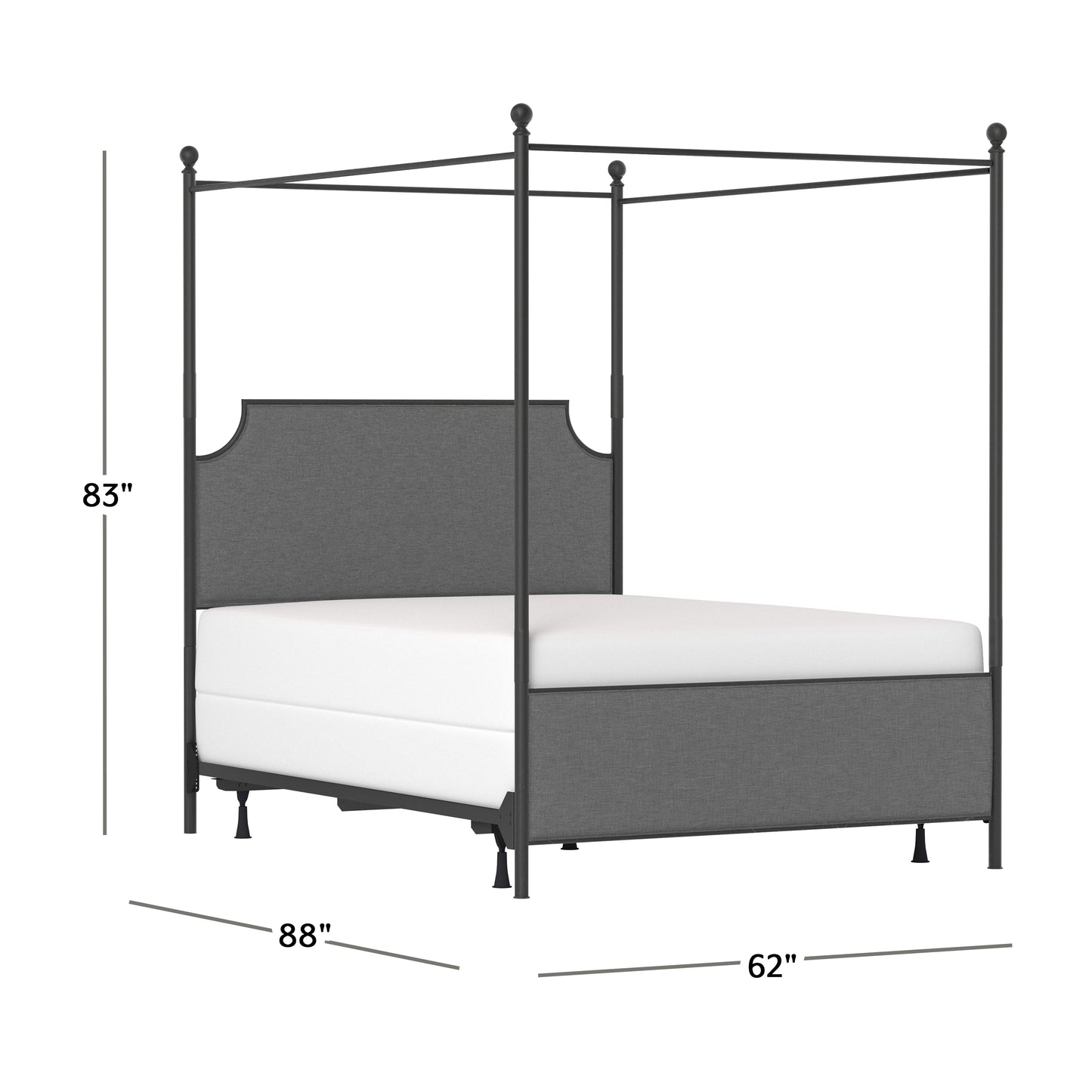 Hillsdale Furniture McArthur Queen Metal and Upholstered Canopy Bed, Matte Black with Gray Fabric