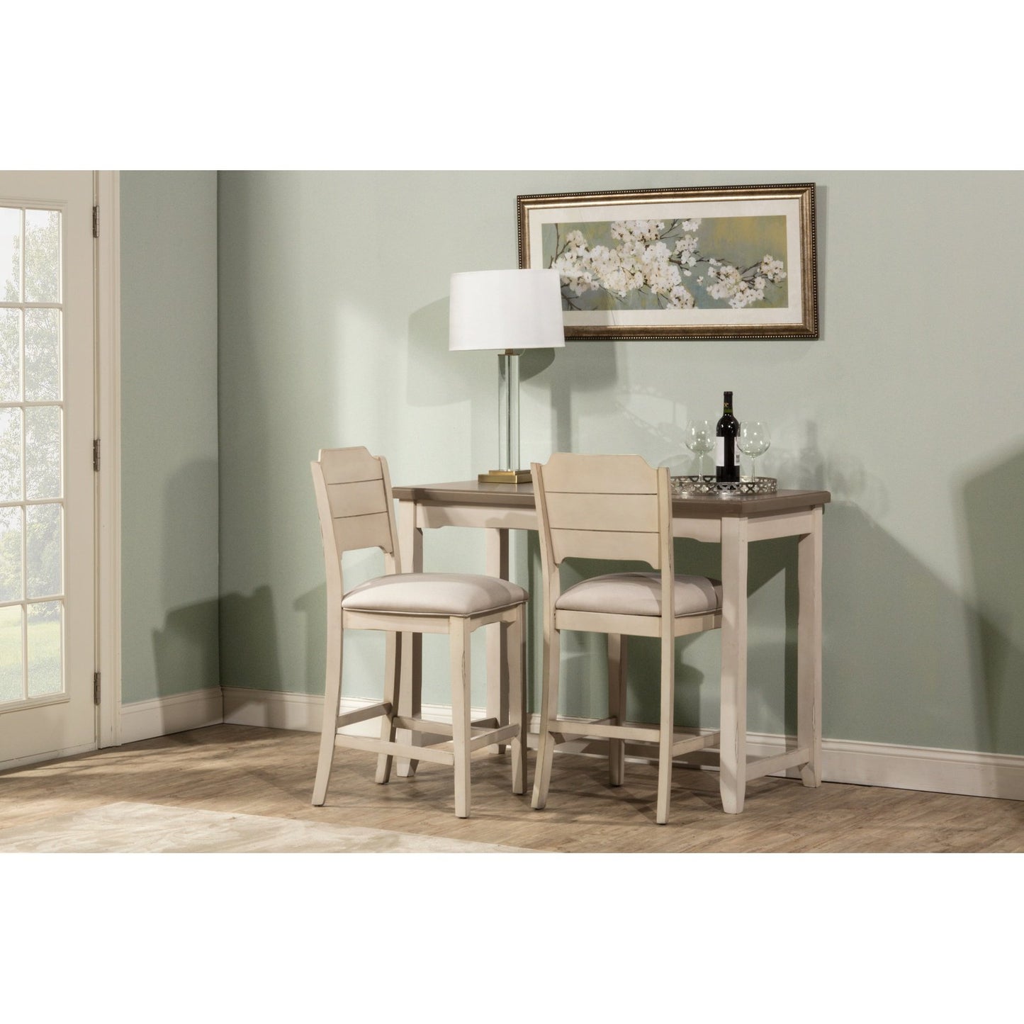 Hillsdale Furniture Clarion Wood 3 Piece Counter Height Dining Set with Open Back Stools, Sea White