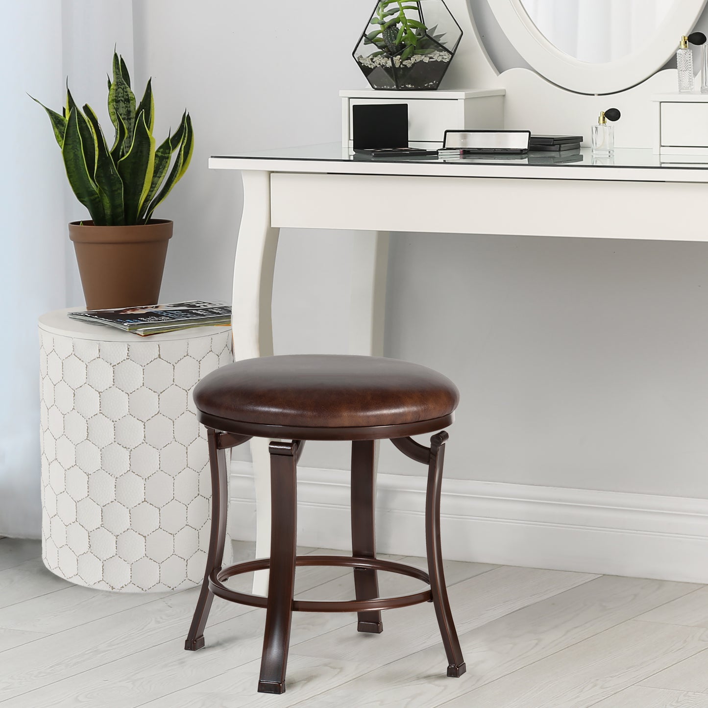 Hillsdale Furniture Hastings Backless Metal Vanity Stool, Antique Bronze