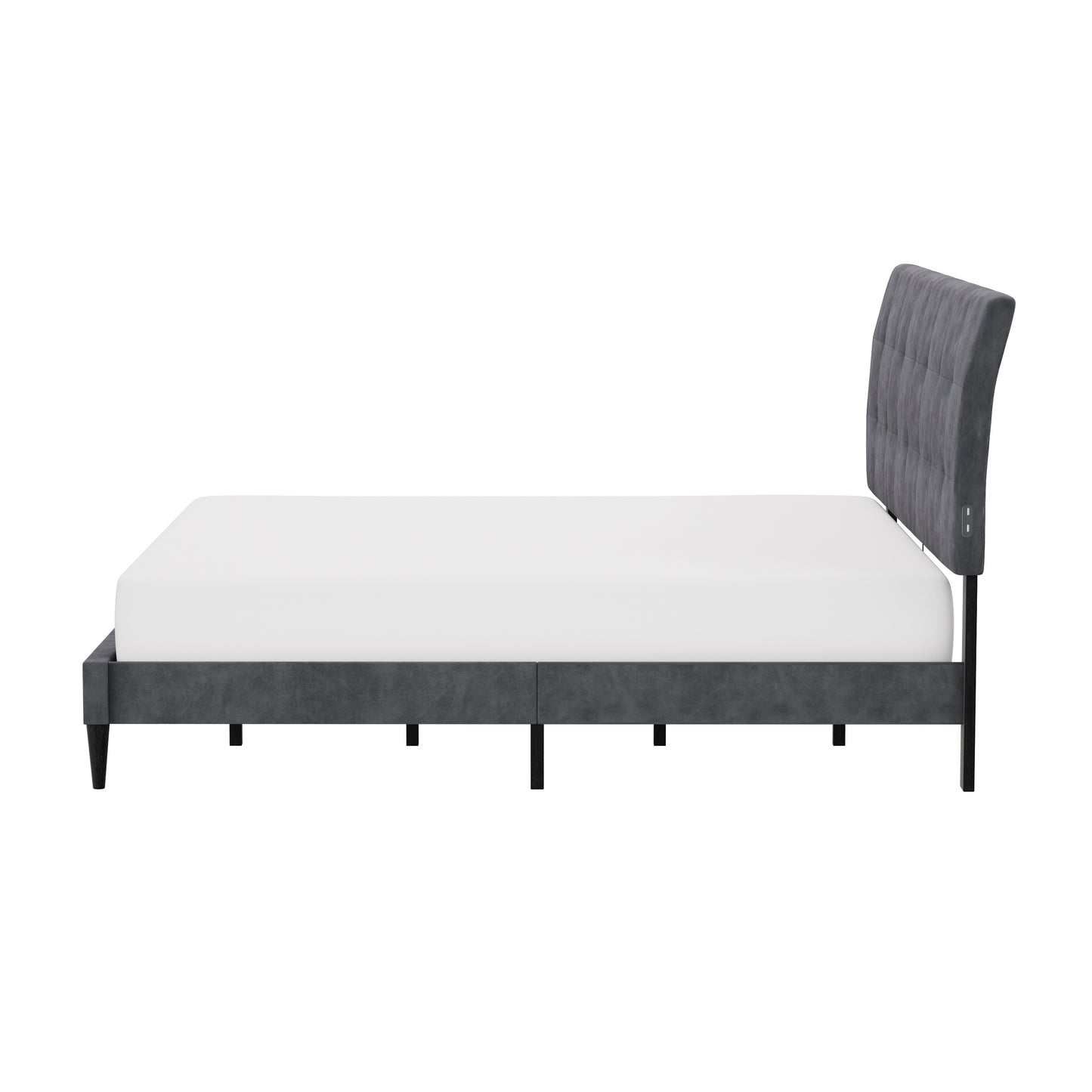 Hillsdale Furniture Blakely Button Tufted Upholstered Platform King Bed with 2 Dual USB Ports, Dark Gray