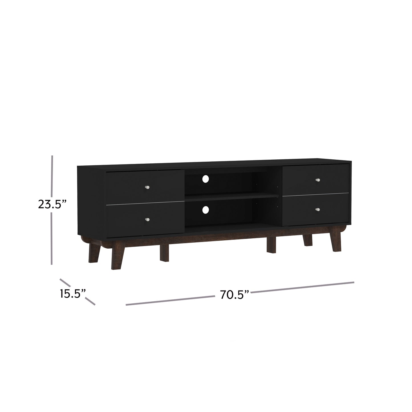 Living Essentials by Hillsdale Kincaid 70 inch Wood TV Stand with 2 Doors and Shelves, Matte Black