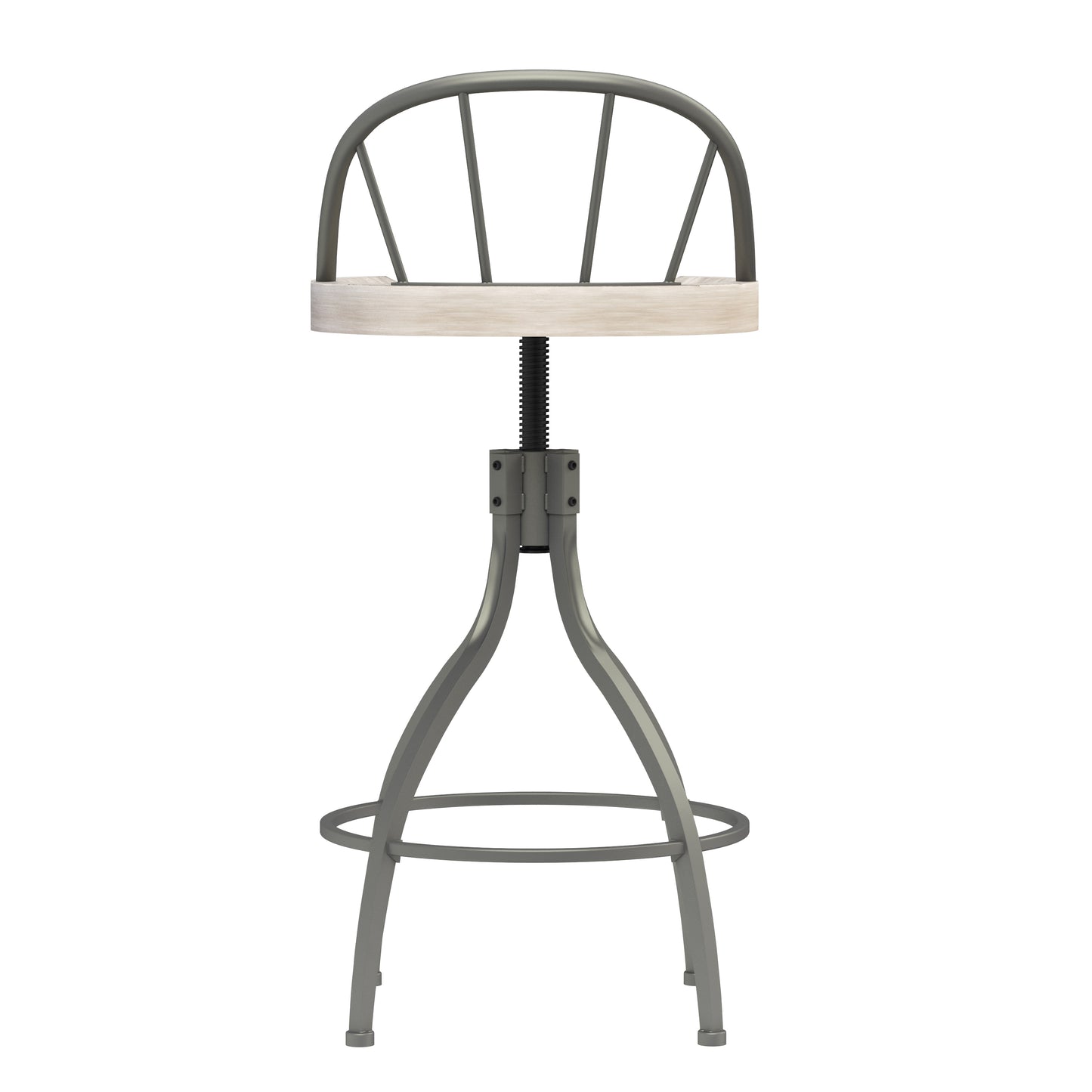 Hillsdale Furniture Worland Metal Adjustable Height Swivel Stool with Back, Pewter Metal with Gray Finished Wood