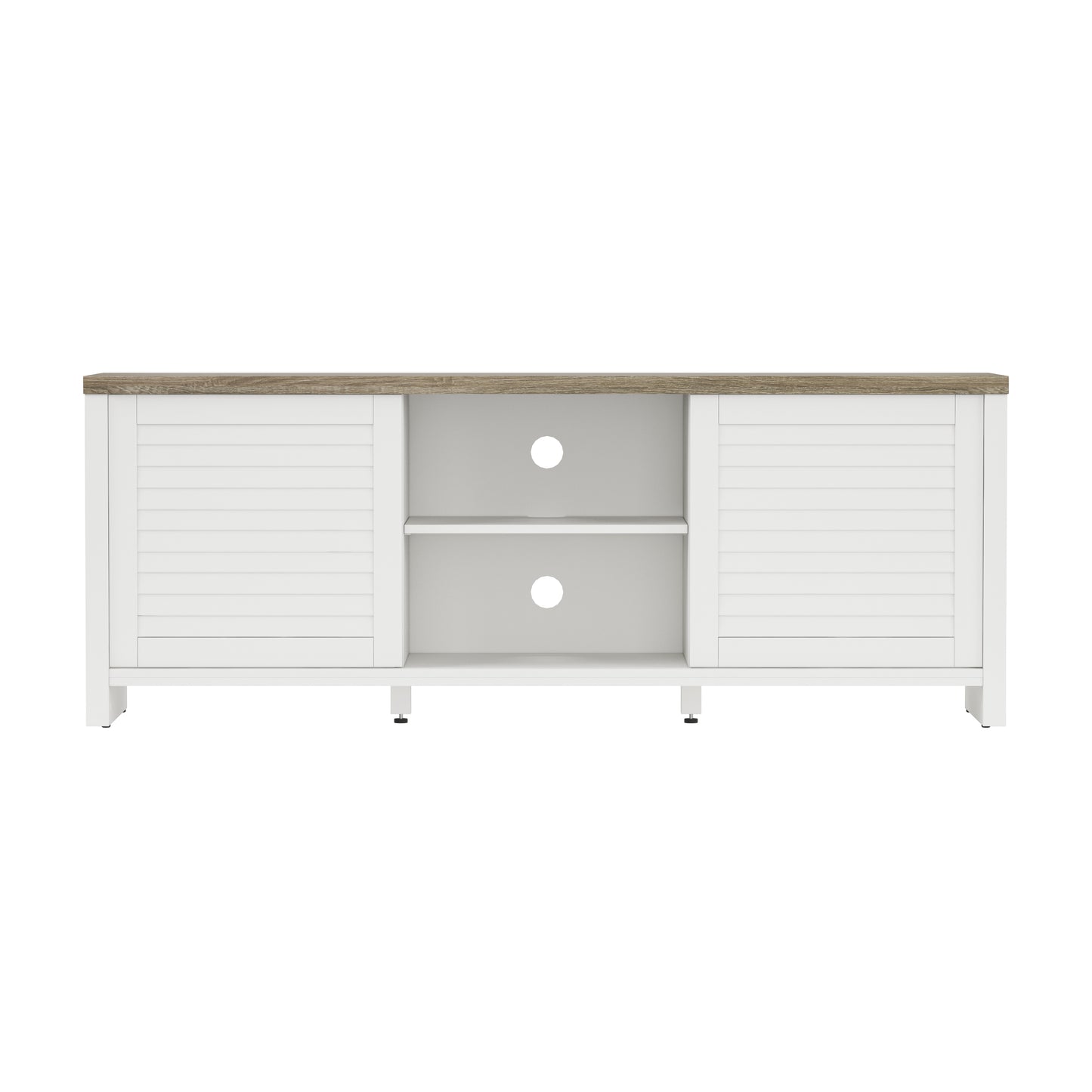 Living Essentials by Hillsdale Handerson 64 Inch Wood Entertainment Console, White with Dark Oak Finish Top