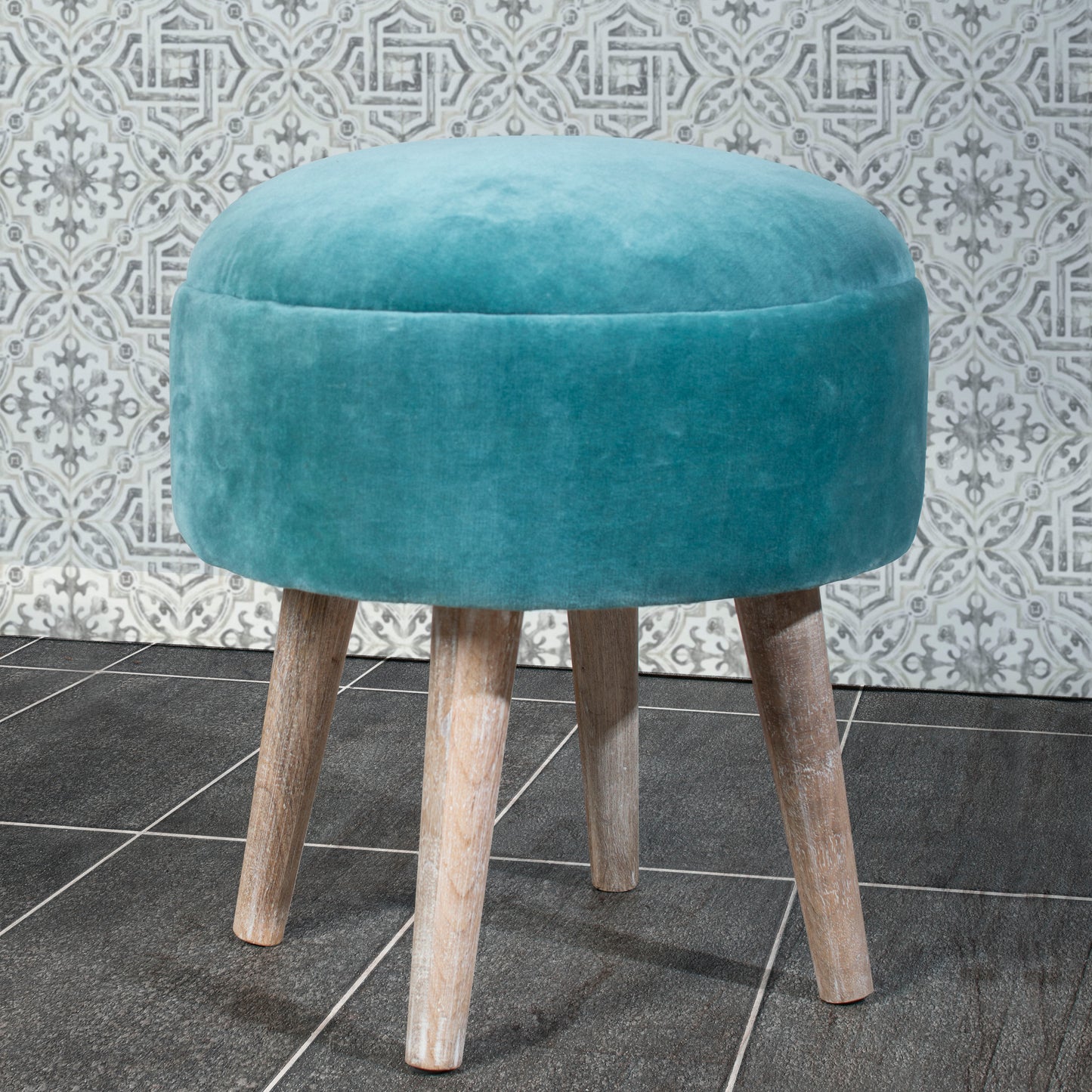 Hillsdale Furniture Mila Upholstered Backless Vanity Stool, Teal Velvet