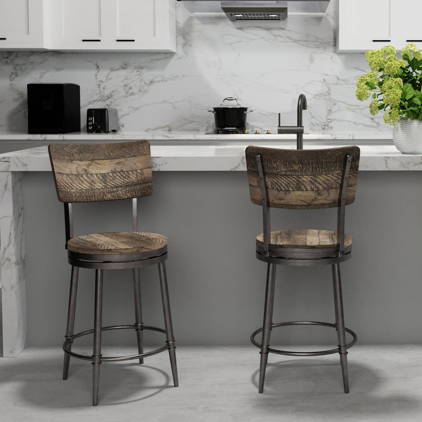 Hillsdale Furniture Jennings Wood and Metal Counter Height Swivel Stool, Rubbed Pewter Metal with Weathered Gray Wood