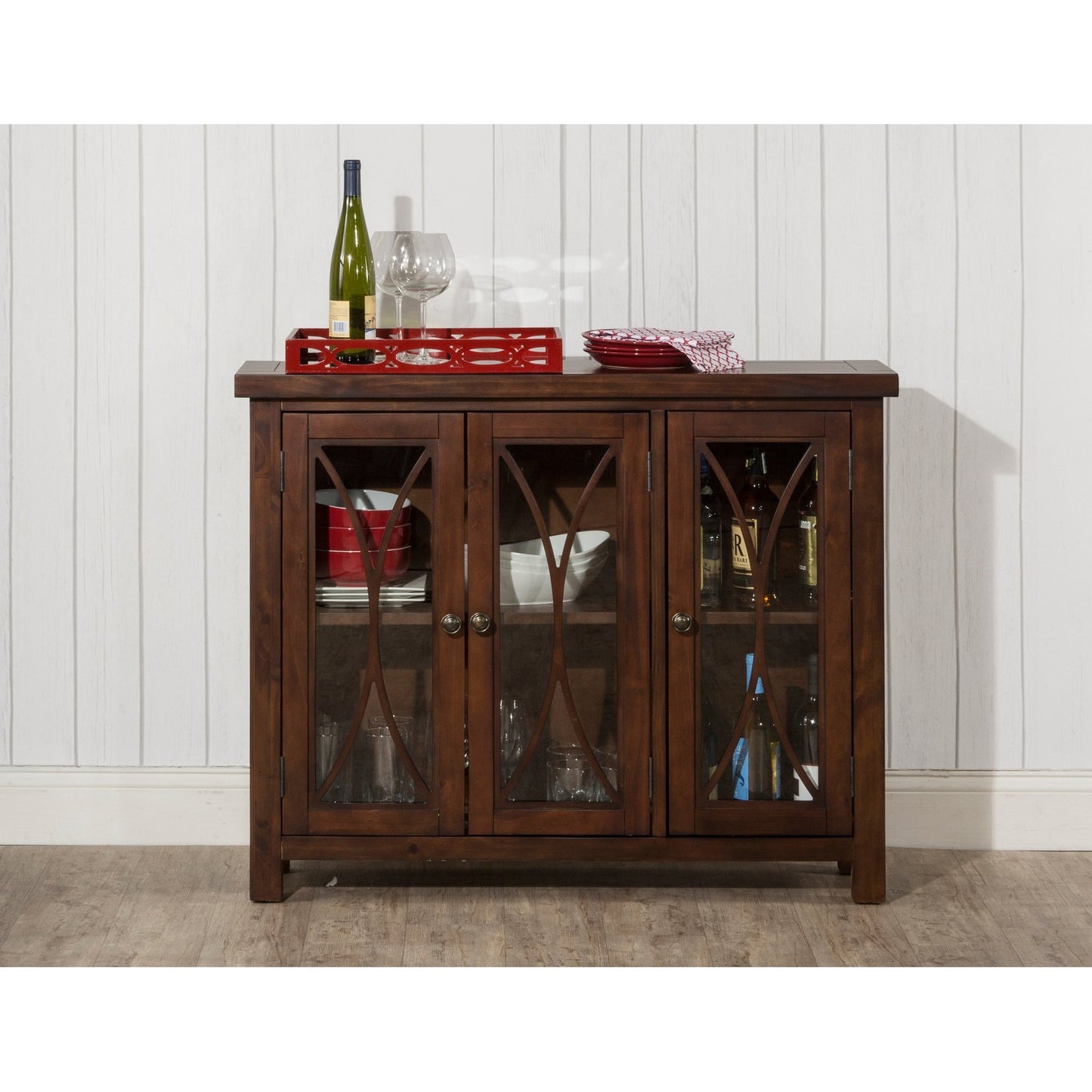 Hillsdale Furniture Bayside Wood 3 Door Console Cabinet, Rustic Mahogany