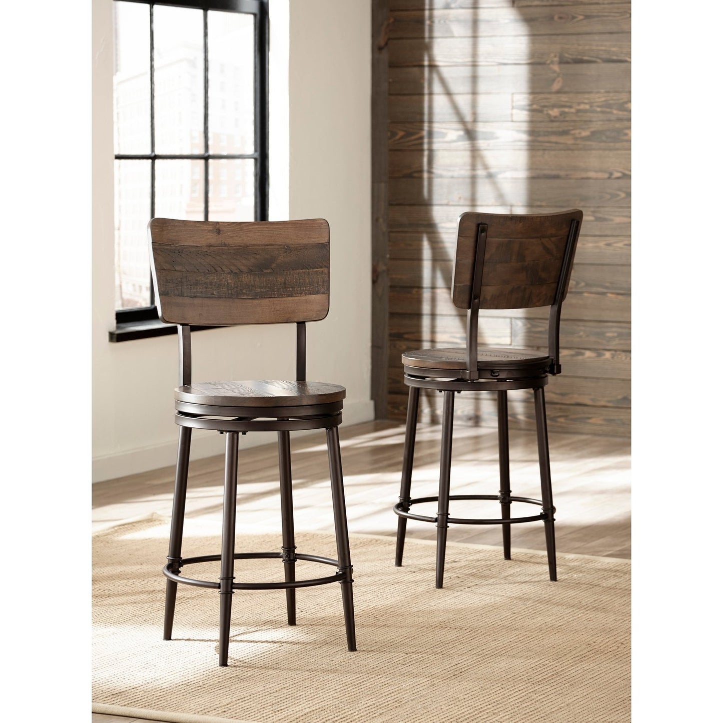 Hillsdale Furniture Jennings Metal Counter Height Swivel Stool, Distressed Walnut