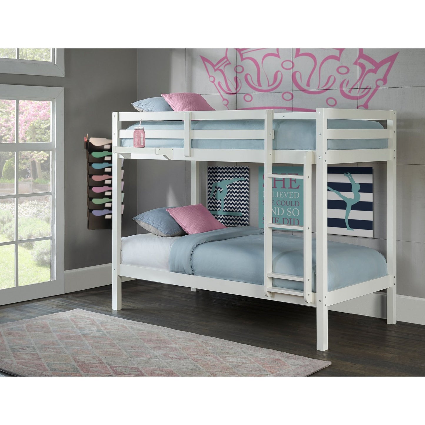 Hillsdale Kids and Teen Caspian Twin Over Twin Bunk Bed with Hanging Nightstand, White