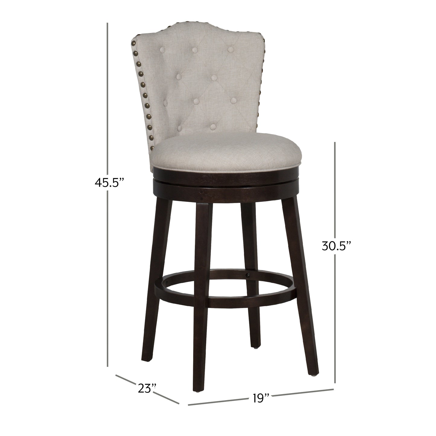 Hillsdale Furniture Edenwood Wood Bar Height Swivel Stool, Smoke Chocolate with Cream Fabric