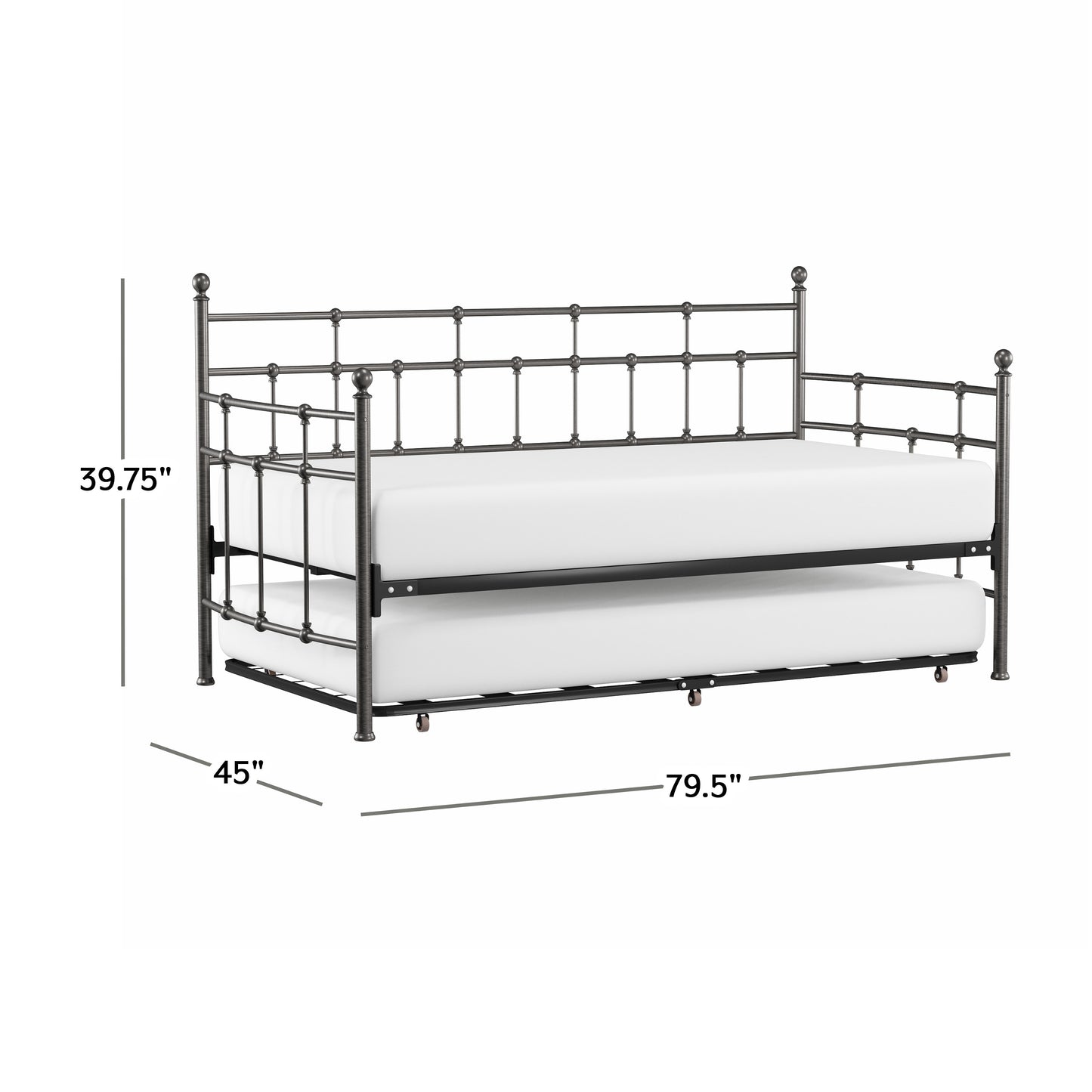 Hillsdale Furniture Providence Metal Twin Daybed with Roll Out Trundle, Aged Pewter