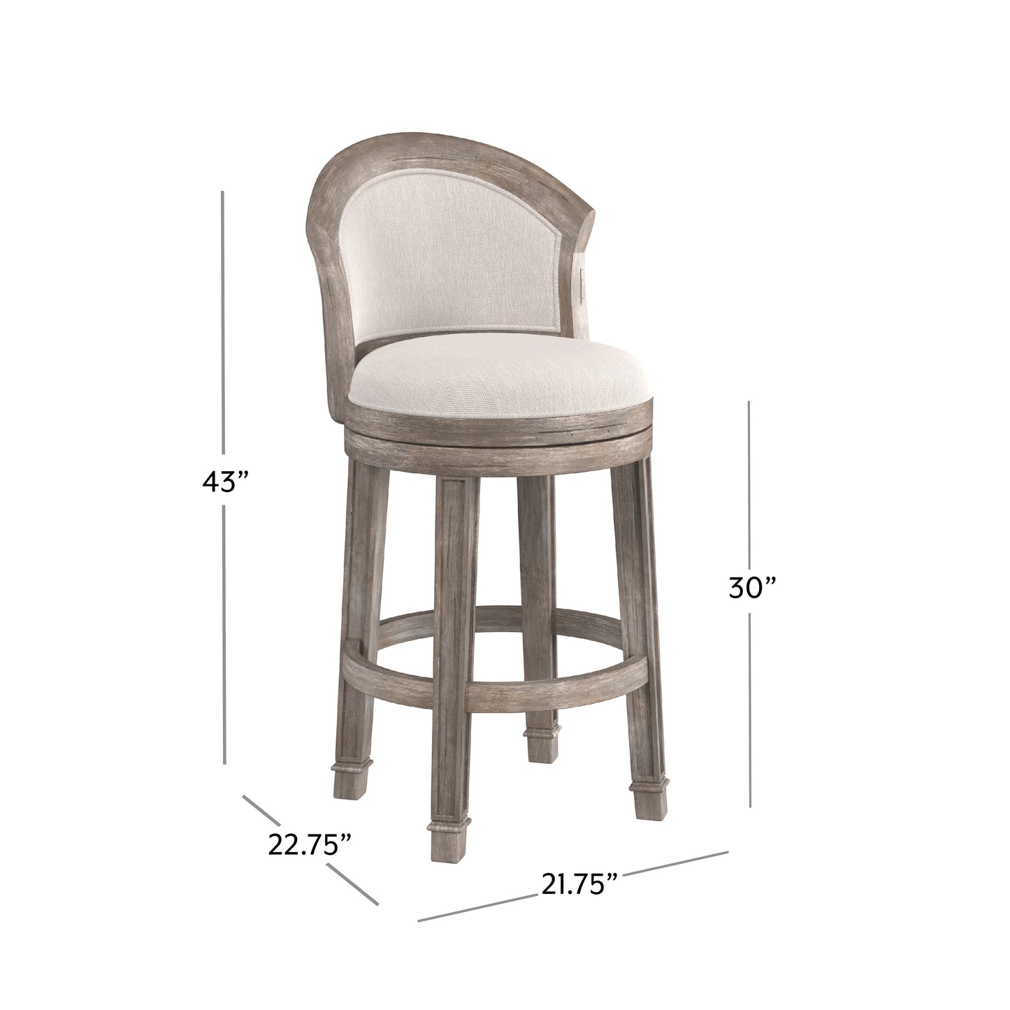 Hillsdale Furniture Monae Wood Bar Height Swivel Stool, Distressed Dark Gray