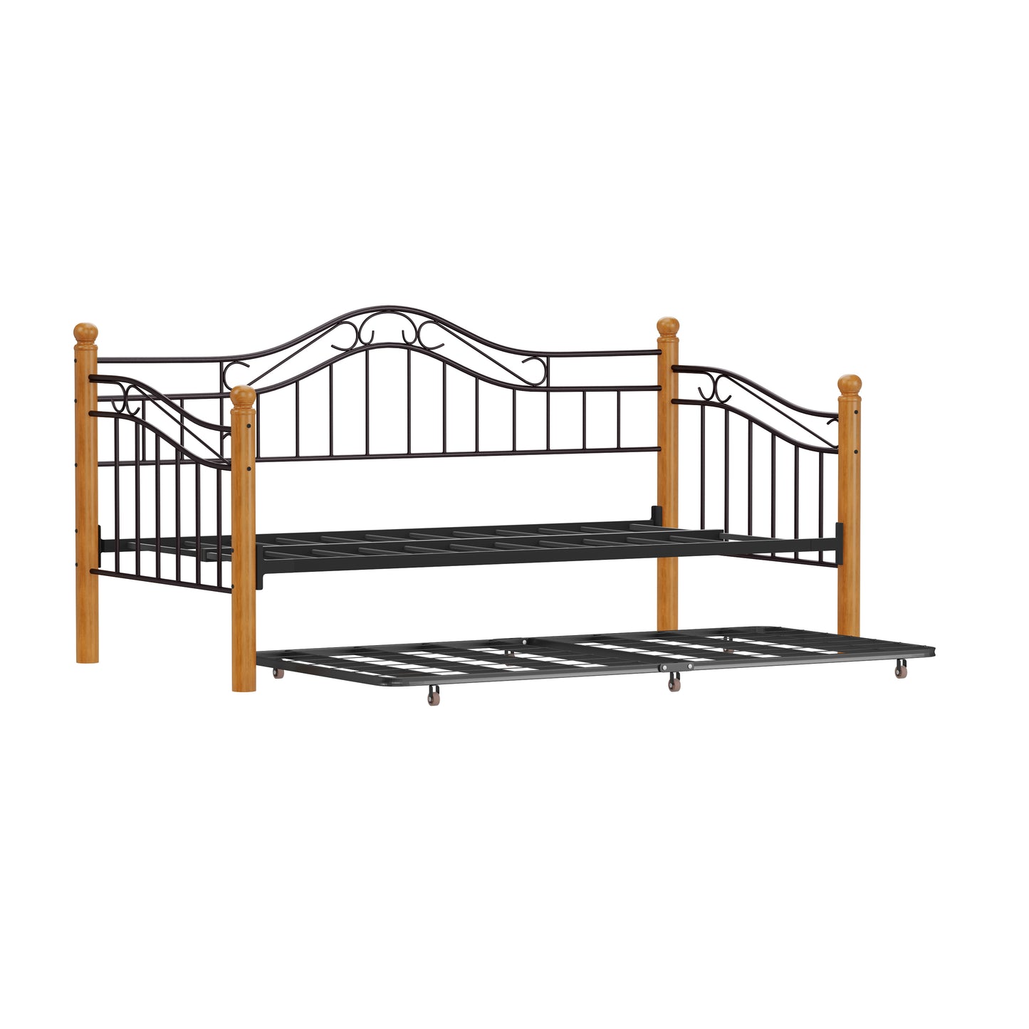 Hillsdale Furniture Winsloh Metal Twin Daybed with Roll Out Trundle, Medium Oak