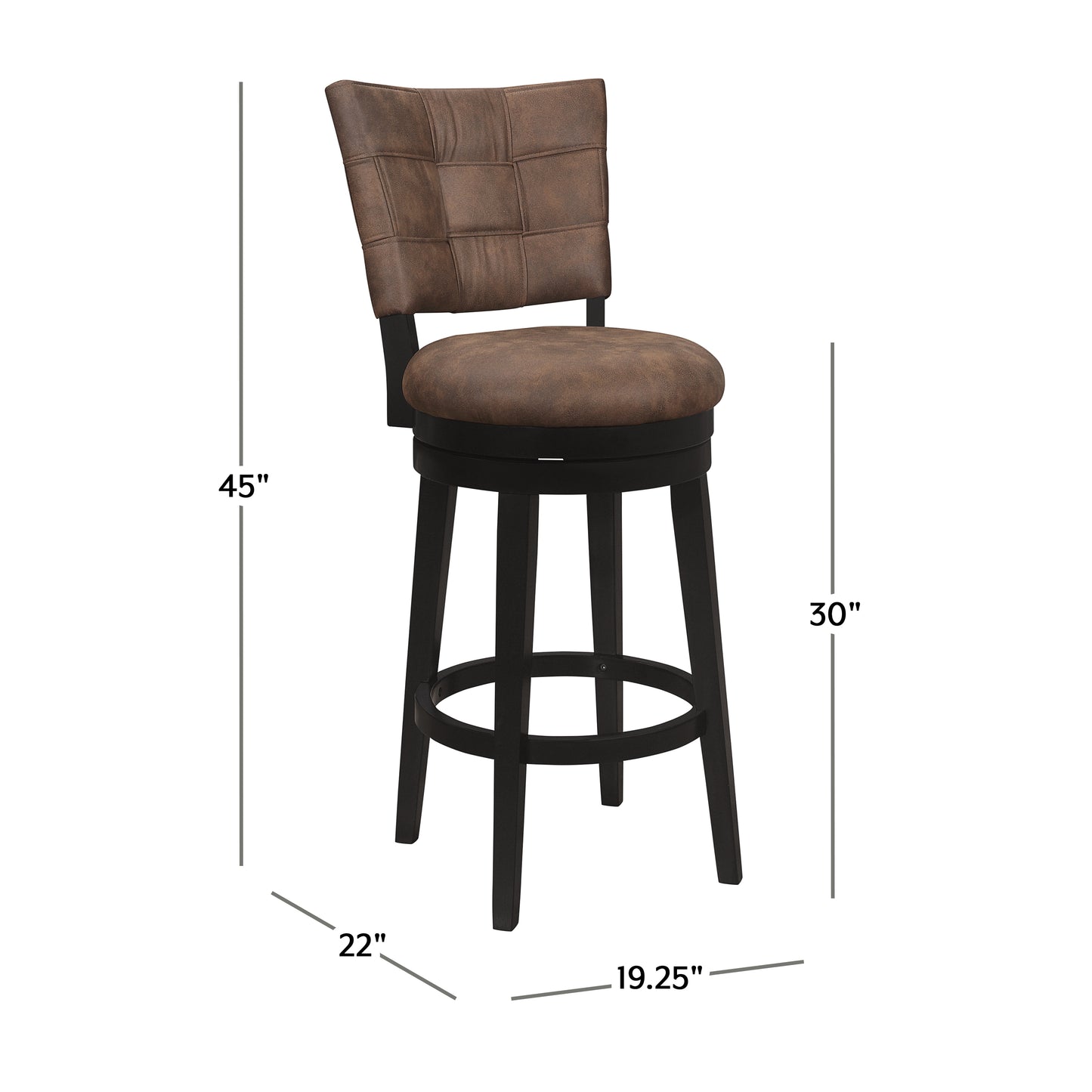 Hillsdale Furniture Kaede Wood and Upholstered Bar Height Swivel Stool, Black with Chestnut Faux Leather