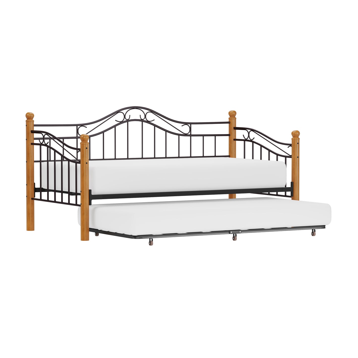 Hillsdale Furniture Winsloh Metal Twin Daybed with Roll Out Trundle, Medium Oak