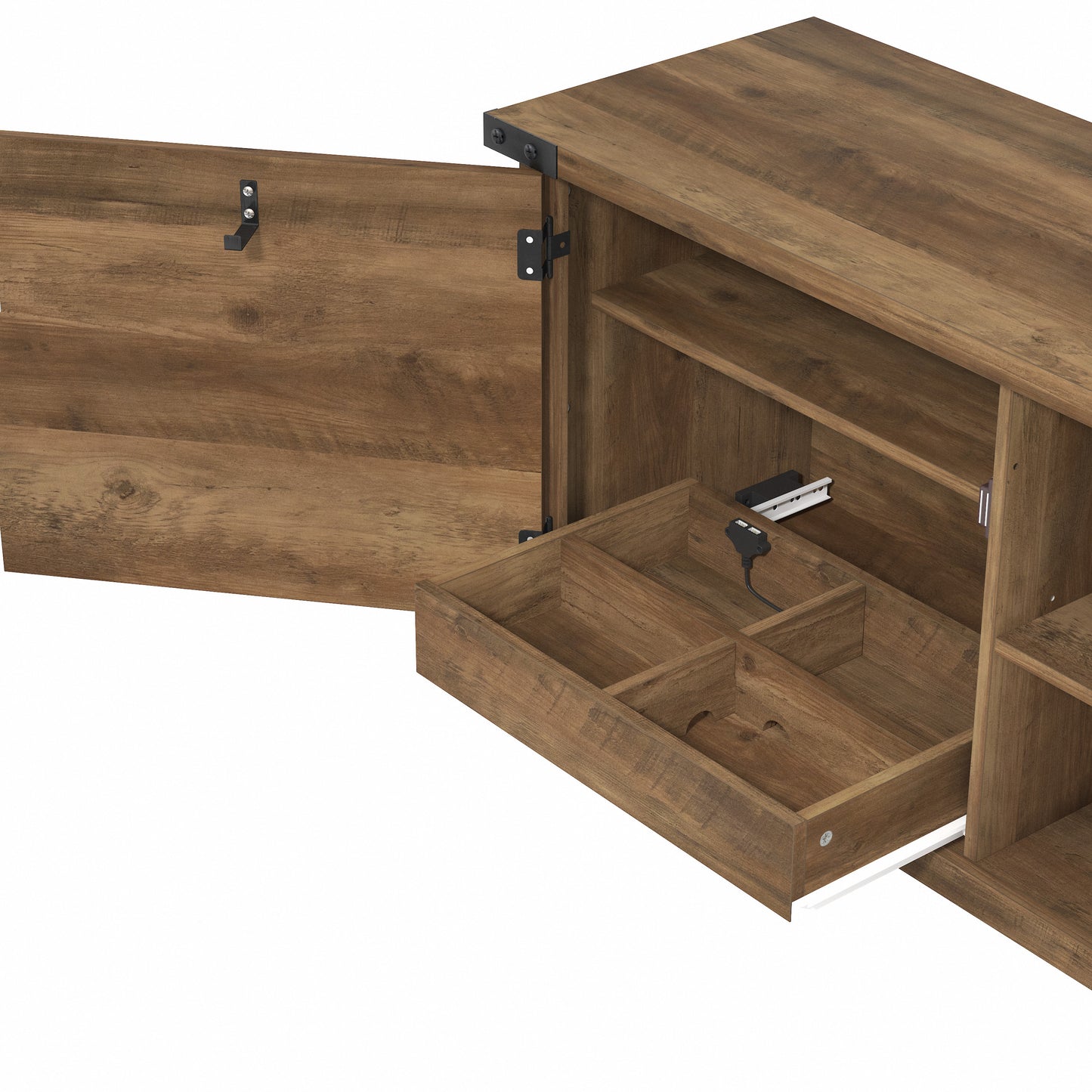 Living Essentials by Hillsdale Prestwick Gaming Ready Wood 70 inch TV Stand with 2 Doors and Shelves, Knotty Oak