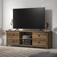 Living Essentials by Hillsdale Prestwick Gaming Ready Wood 70 inch TV Stand with 2 Doors and Shelves, Knotty Oak