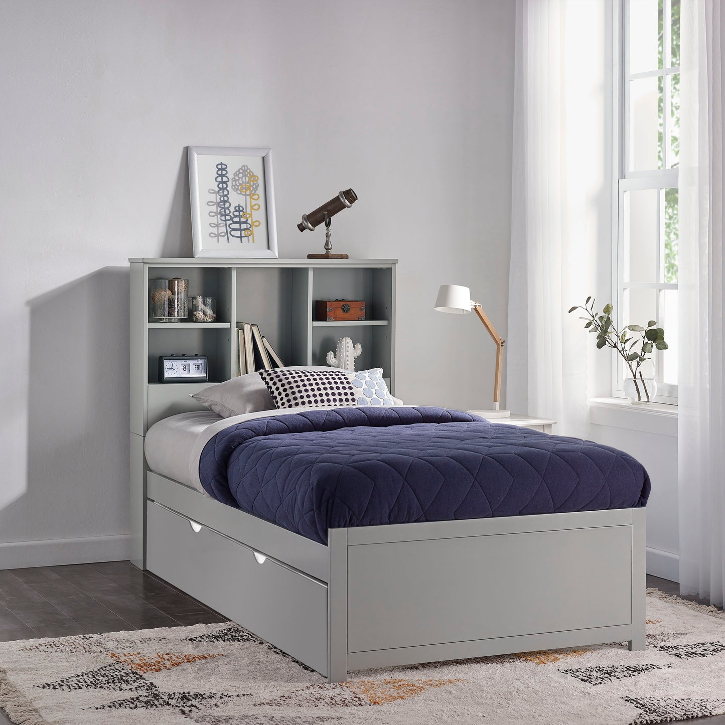 Hillsdale Kids and Teen Caspian Twin Bookcase Bed with Trundle, Gray