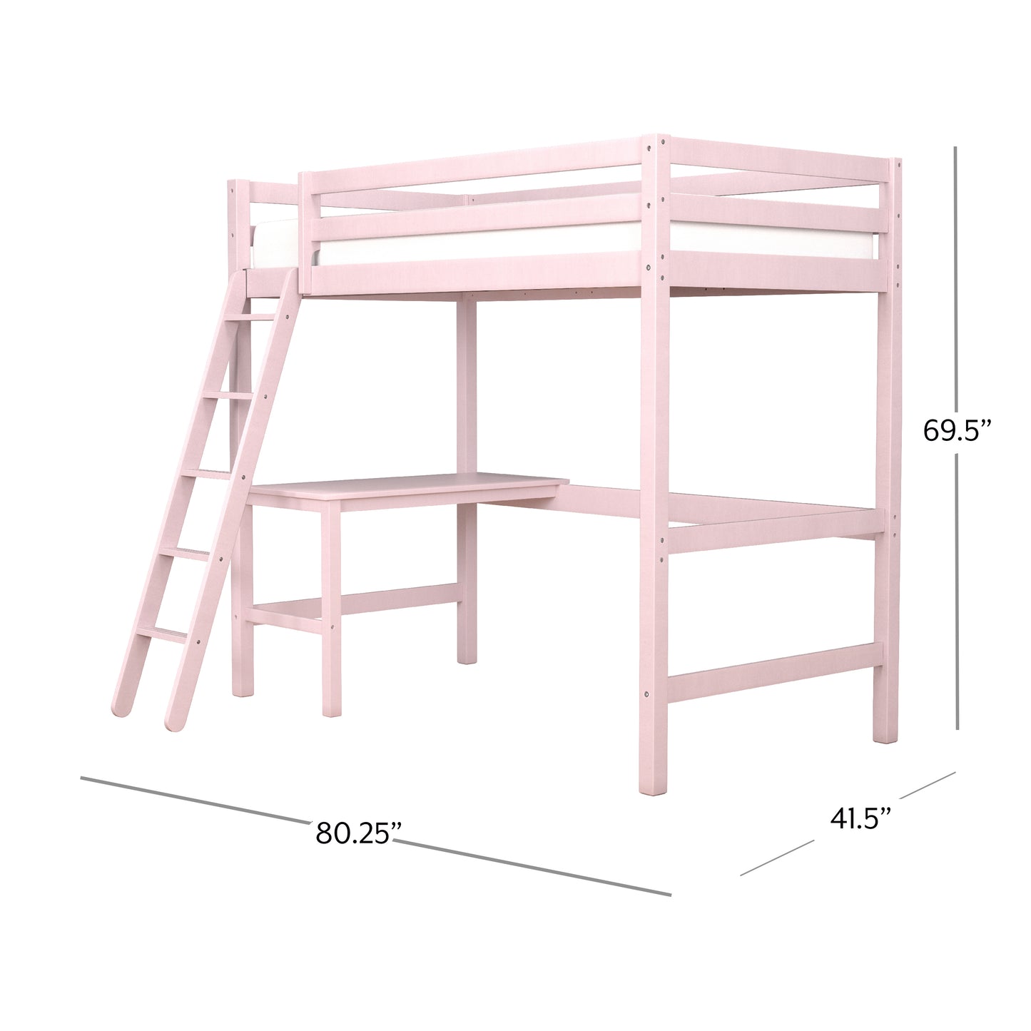 Hillsdale Kids and Teen Caspian Twin Loft Bed, Soft Pink