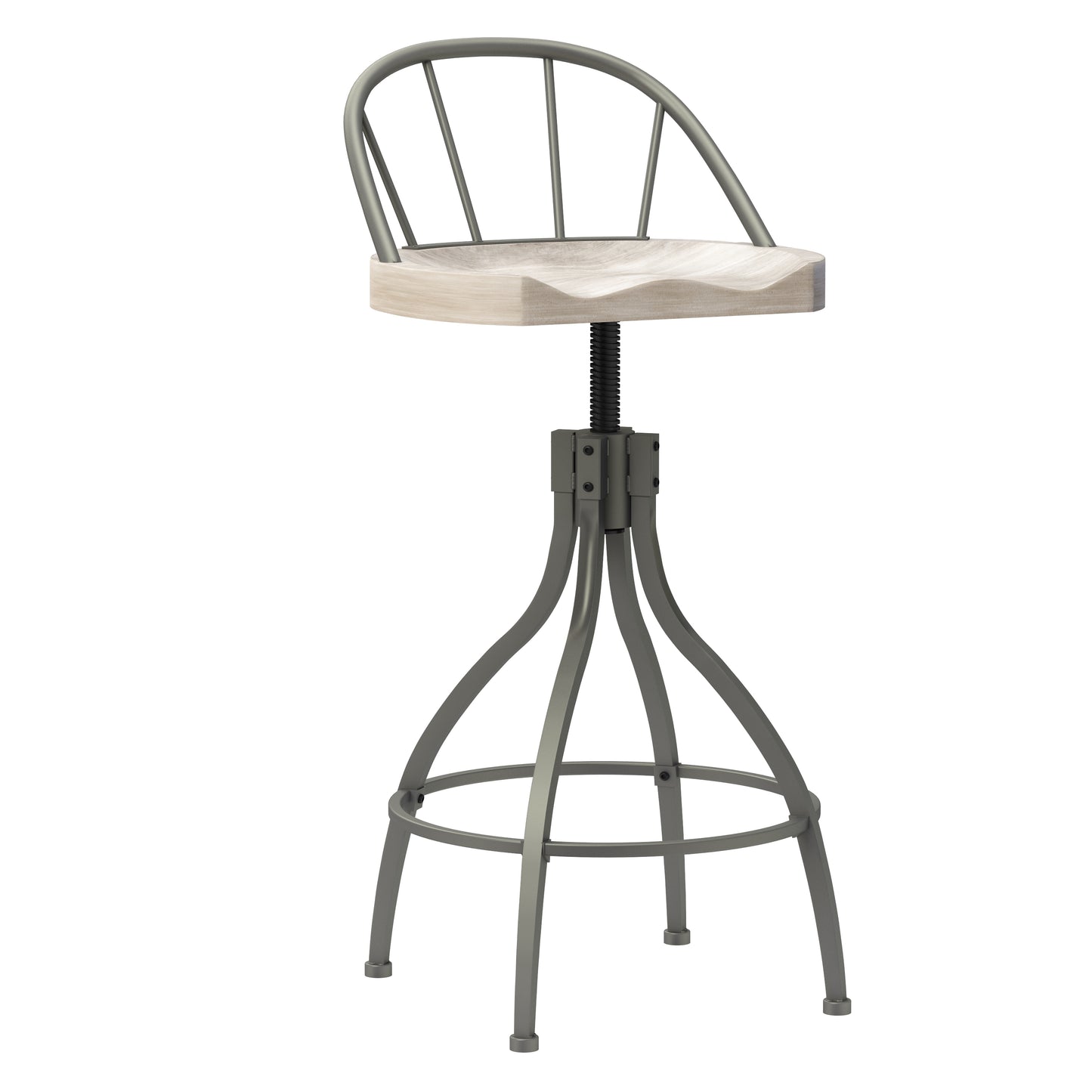 Hillsdale Furniture Worland Metal Adjustable Height Swivel Stool with Back, Pewter Metal with Gray Finished Wood