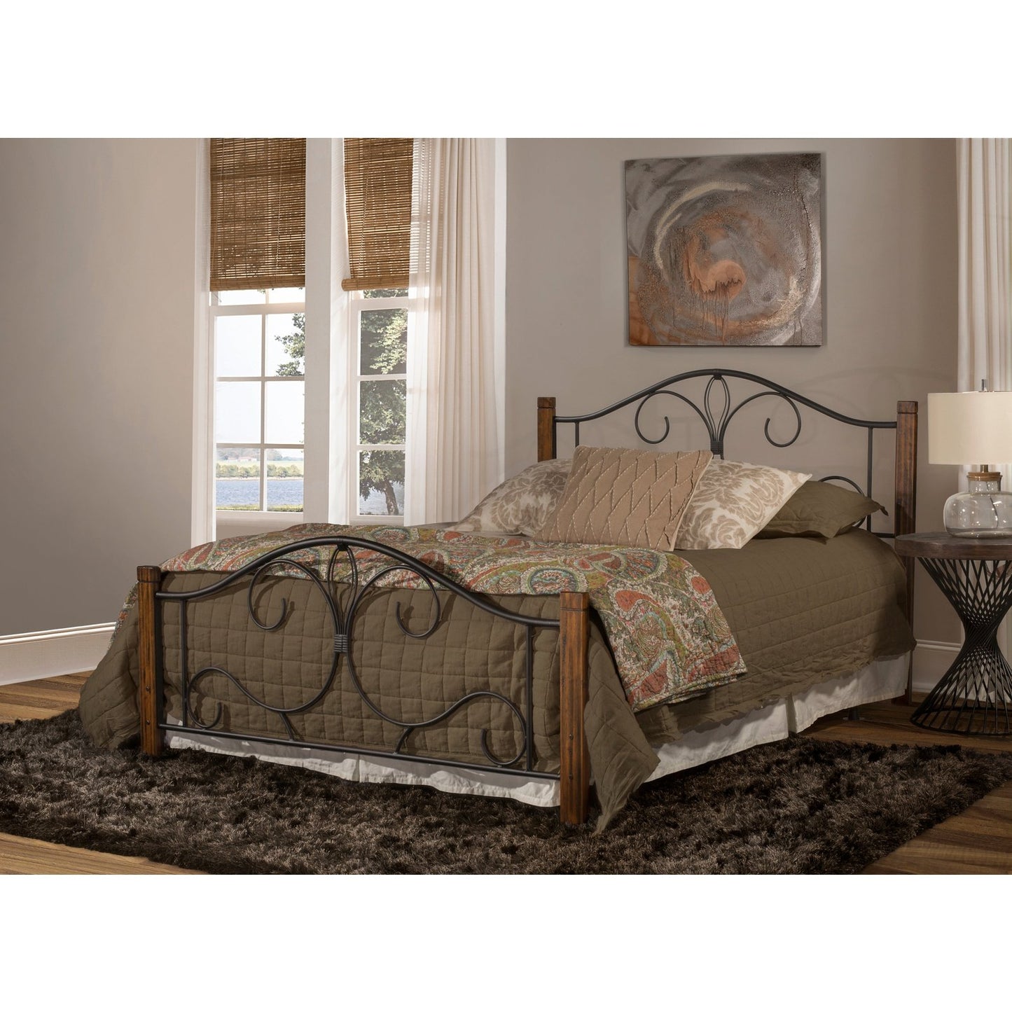 Hillsdale Furniture Destin Queen Metal Bed with Wood Posts, Oak