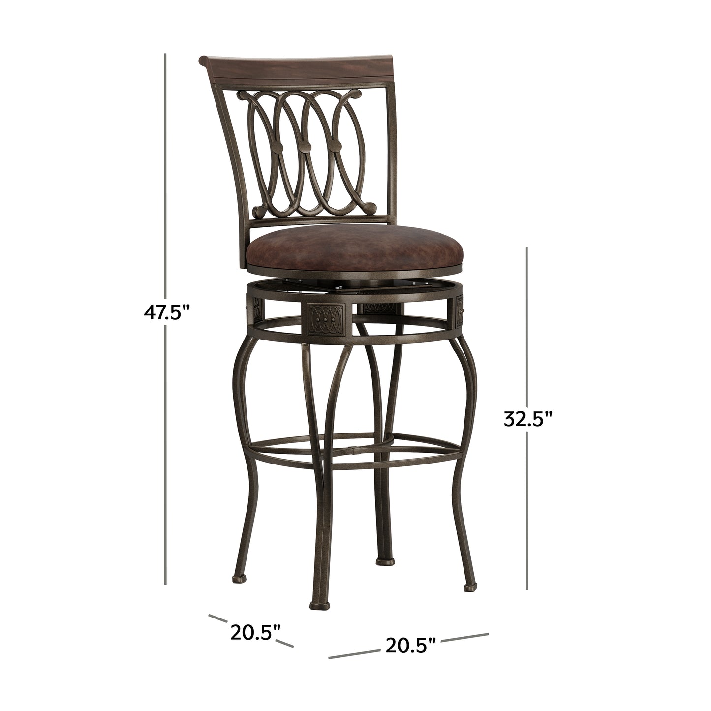 Hillsdale Furniture Montello Metal Bar Height Swivel Stool, Old Steel