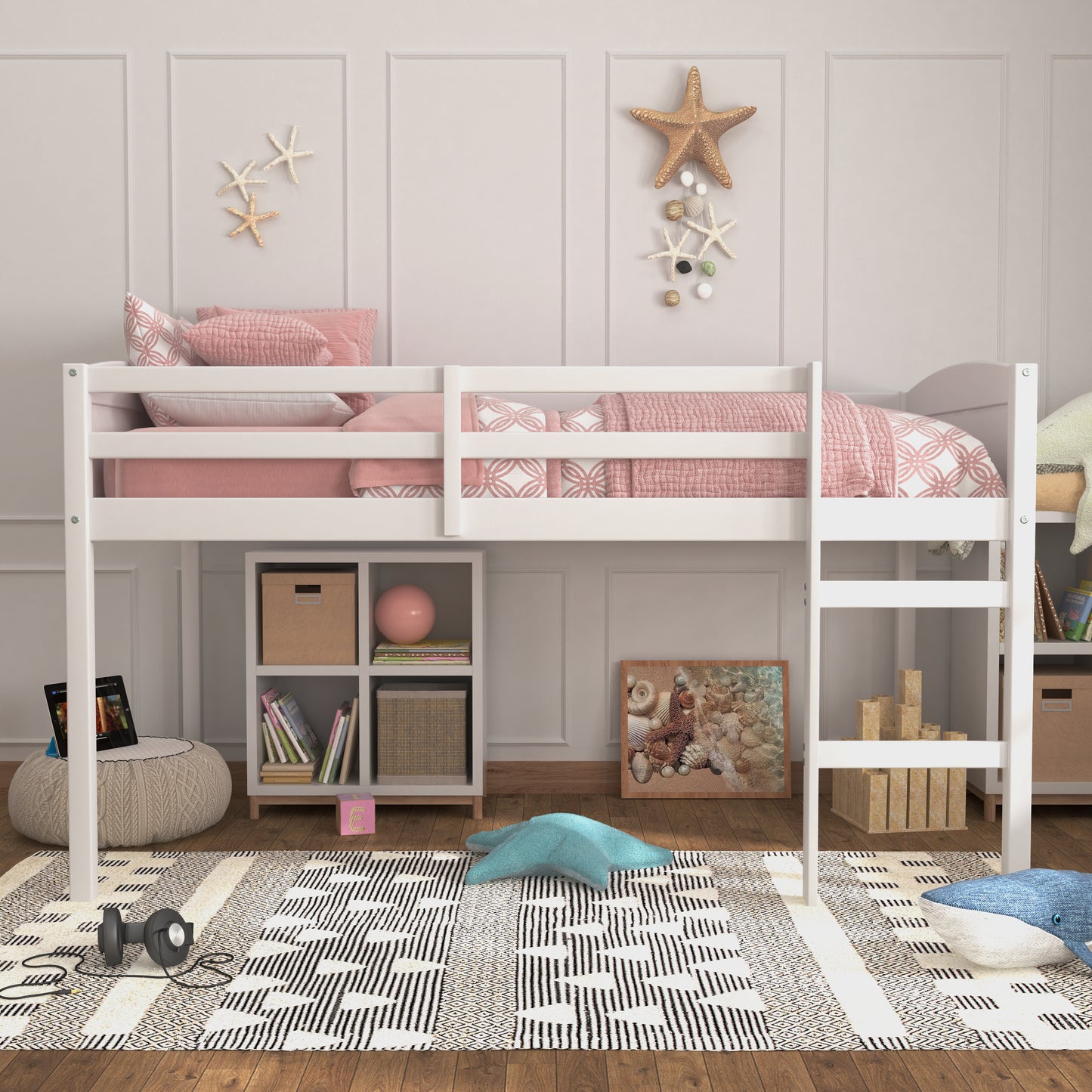 Living Essentials by Hillsdale Alexis Wood Arch Twin Loft Bed, White