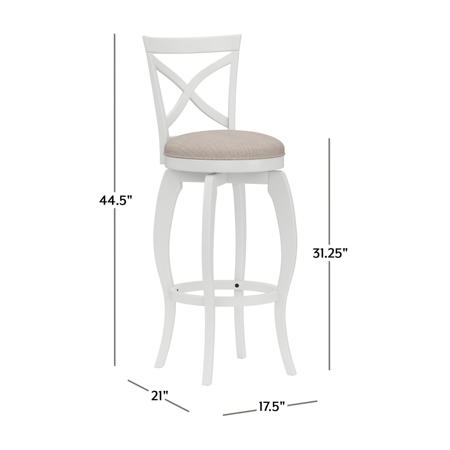 Hillsdale Furniture Ellendale Wood Bar Height Swivel Stool, White with Beige Fabric