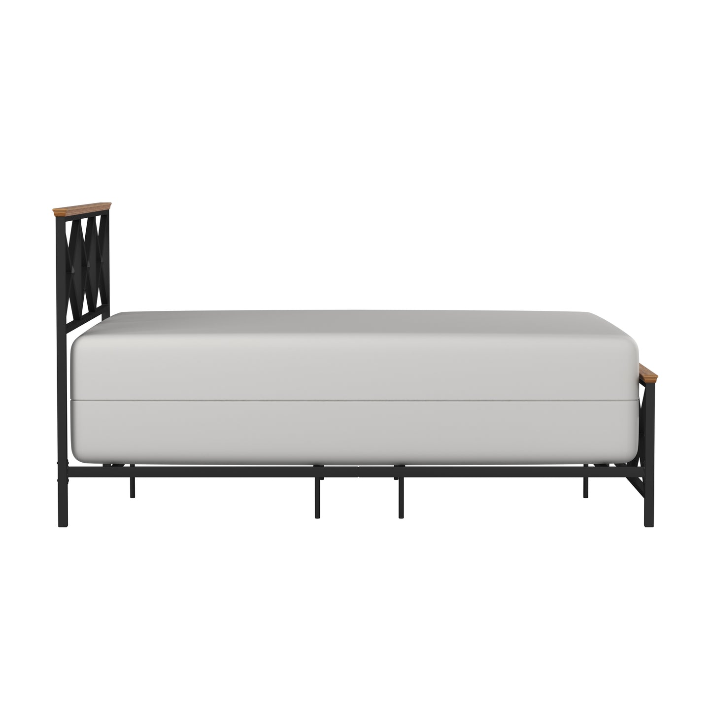 Hillsdale Furniture Ashford Metal Queen Bed with Wood Posts, Textured Black with Oak Finished Wood