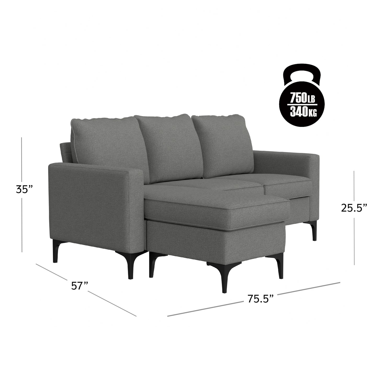 Hillsdale Furniture Alamay Upholstered Reversable Sectional Chaise Back Deck, Seat Deck, Front Rail, Ottoman, Back Cushions, Seat Cushions And Chaise Cushion, Smoke