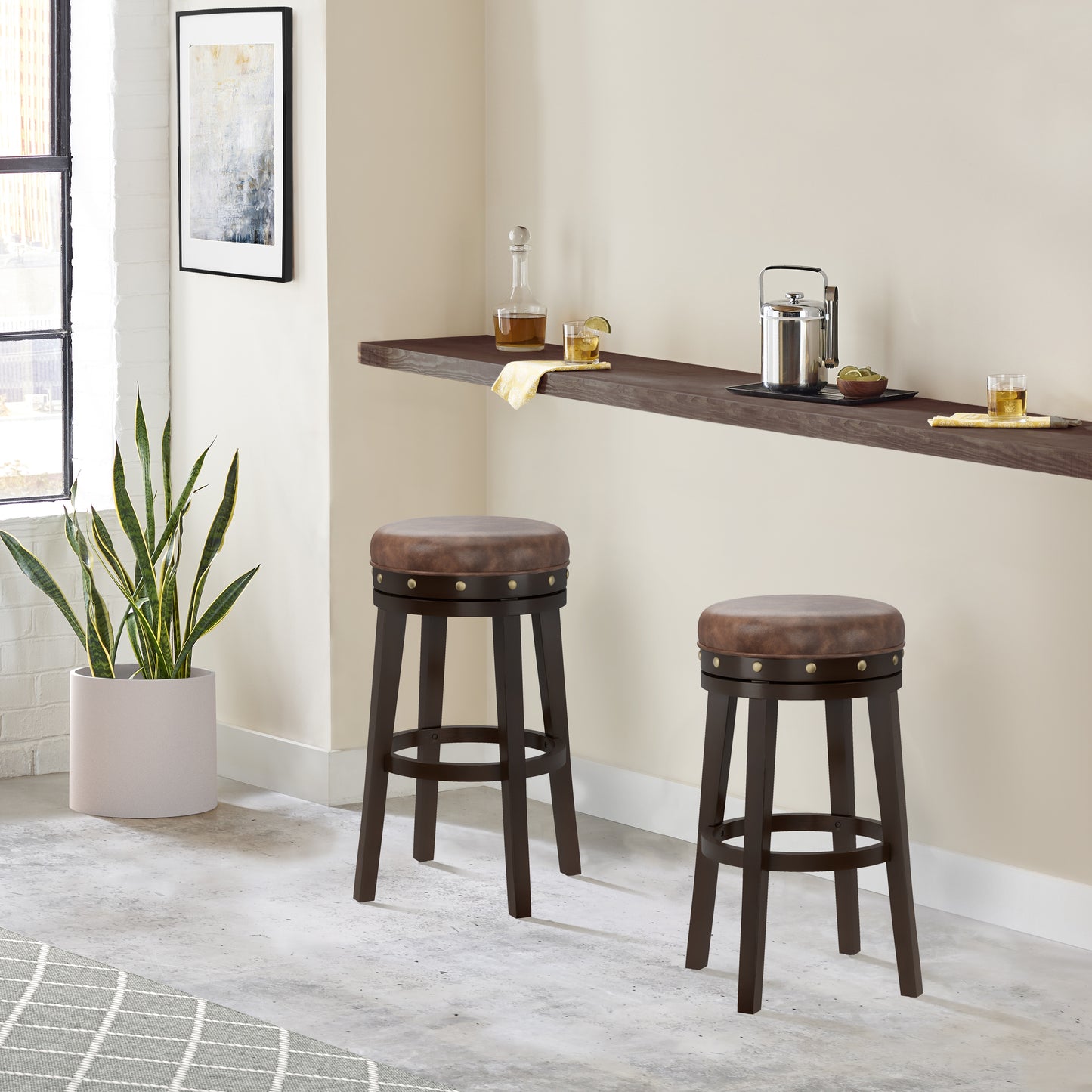 Hillsdale Furniture Benard Wood Backless Bar Height Swivel Stool, Deep Smoke Brown