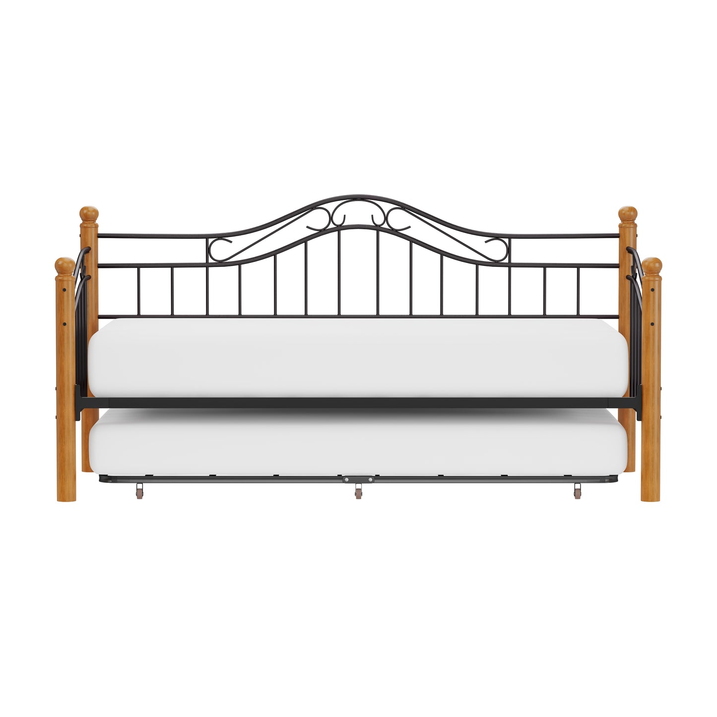 Hillsdale Furniture Winsloh Metal Twin Daybed with Roll Out Trundle, Medium Oak