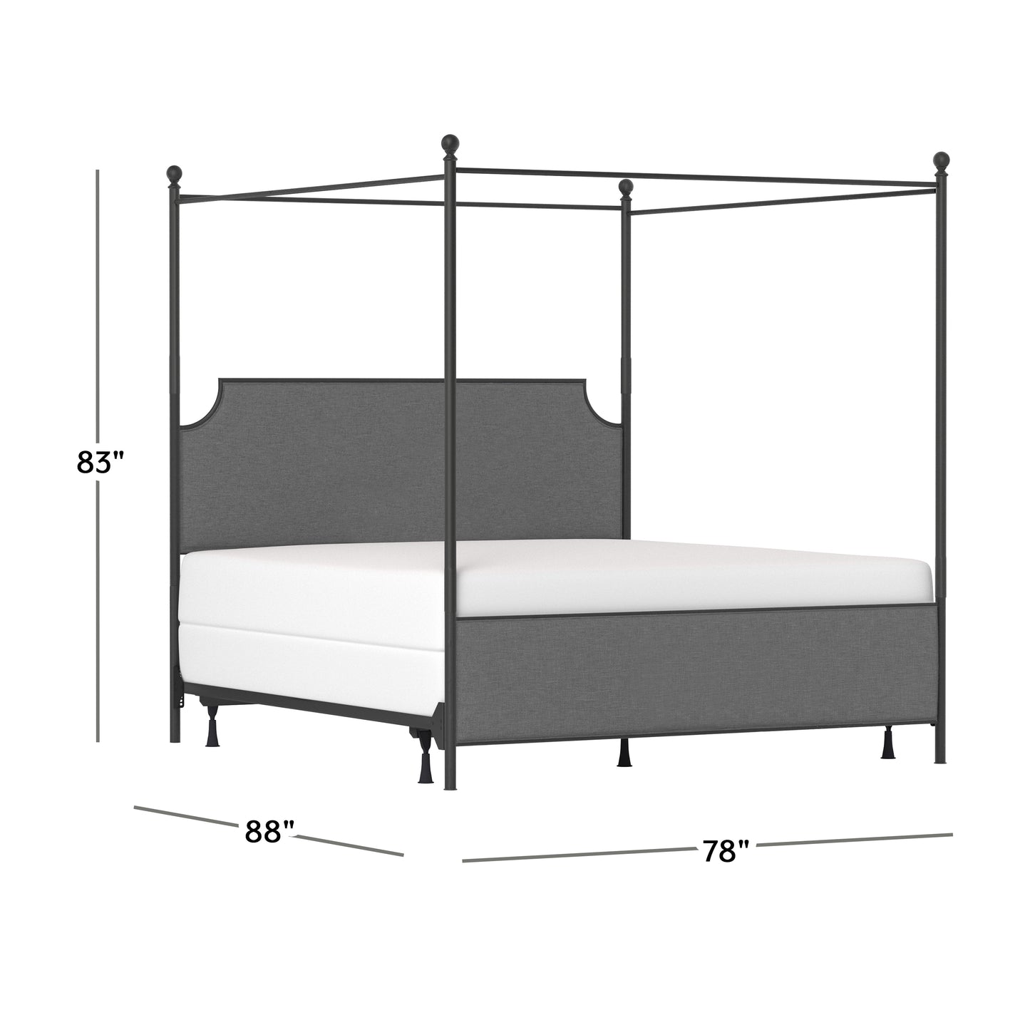 Hillsdale Furniture McArthur King Metal and Upholstered Canopy Bed, Matte Black with Gray Fabric