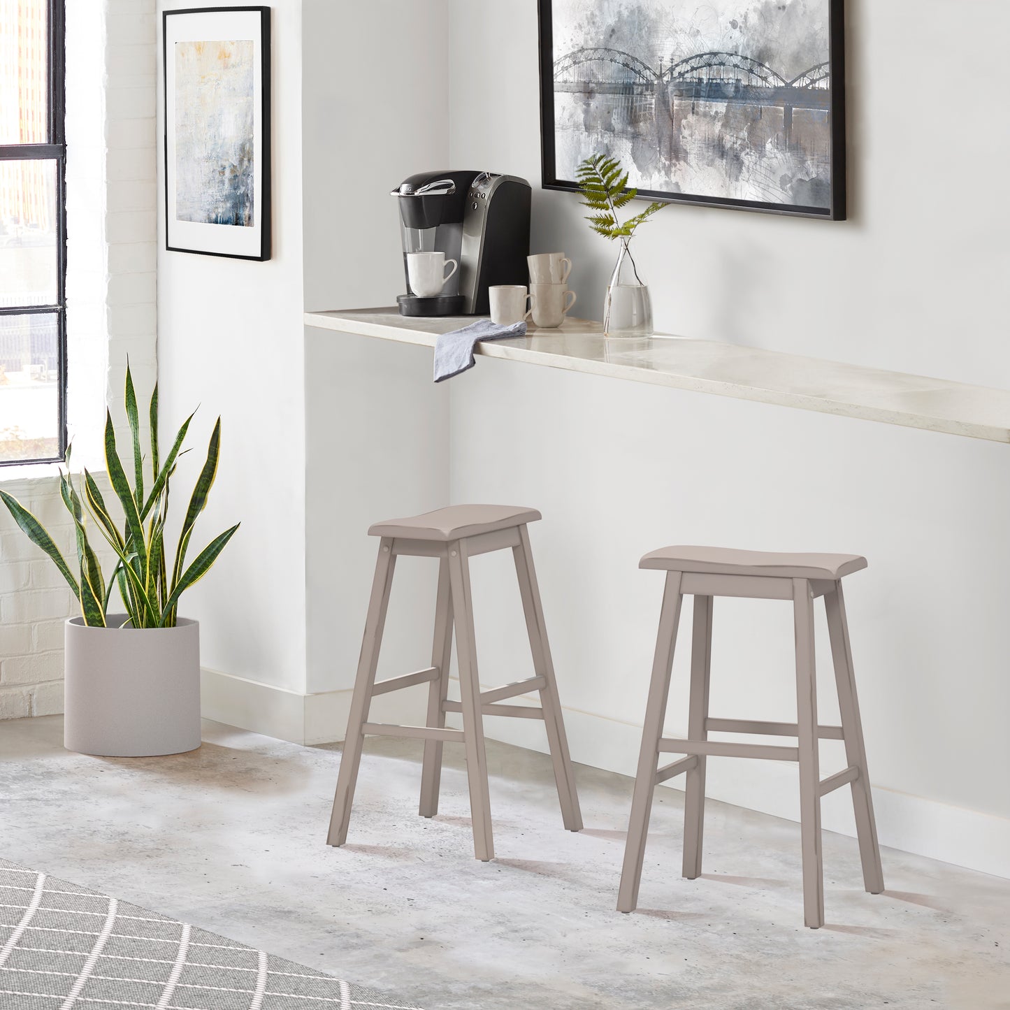 Hillsdale Furniture Moreno Wood Backless Bar Height Stool, Distressed Gray