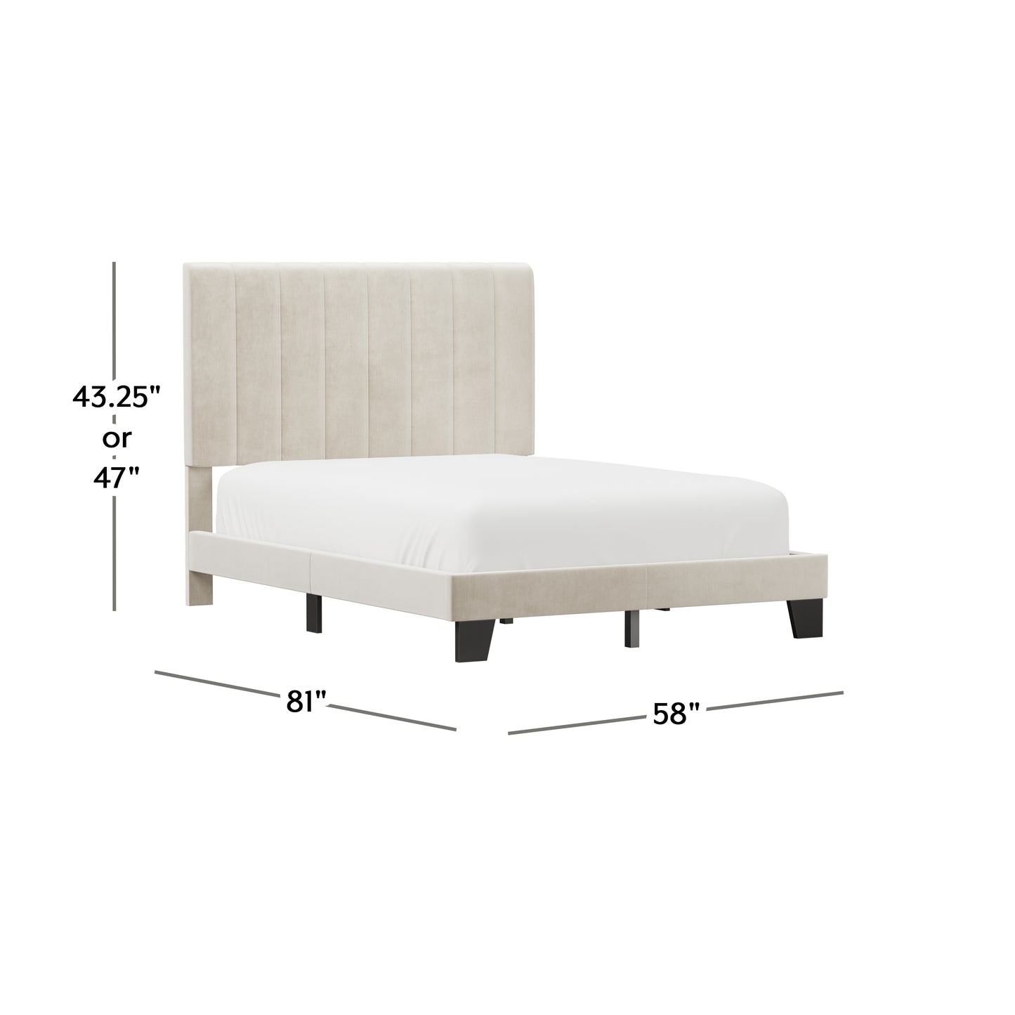 Hillsdale Furniture Crestone Upholstered Adjustable Height Full Platform Bed, Cream