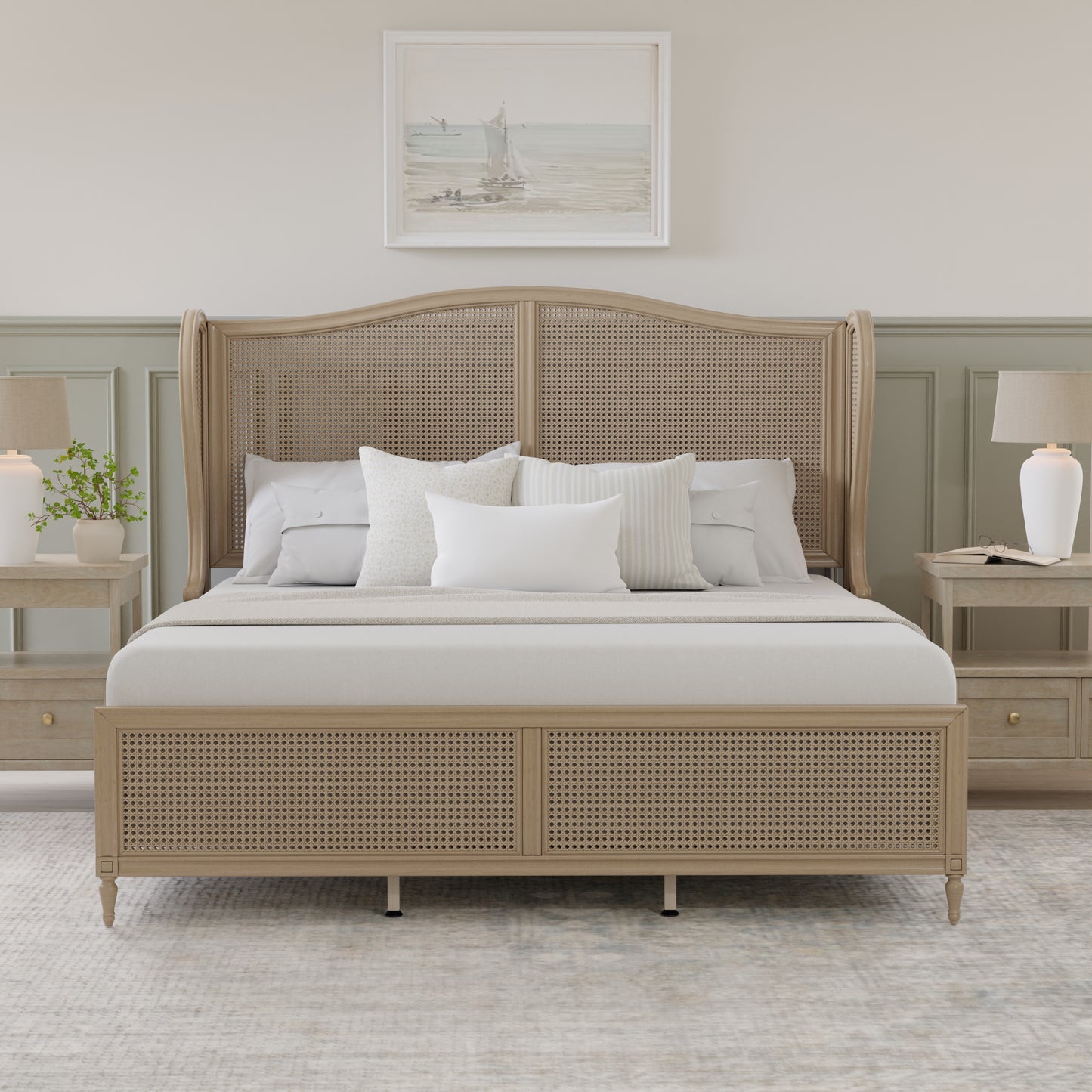 Hillsdale Furniture Sausalito King Wood Cane Bed, Medium Taupe