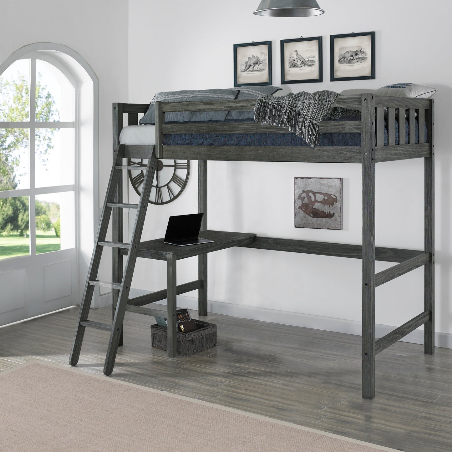 Hillsdale Kids and Teen Crosswinds Twin Wood Loft Bed, Wire Brush Gray