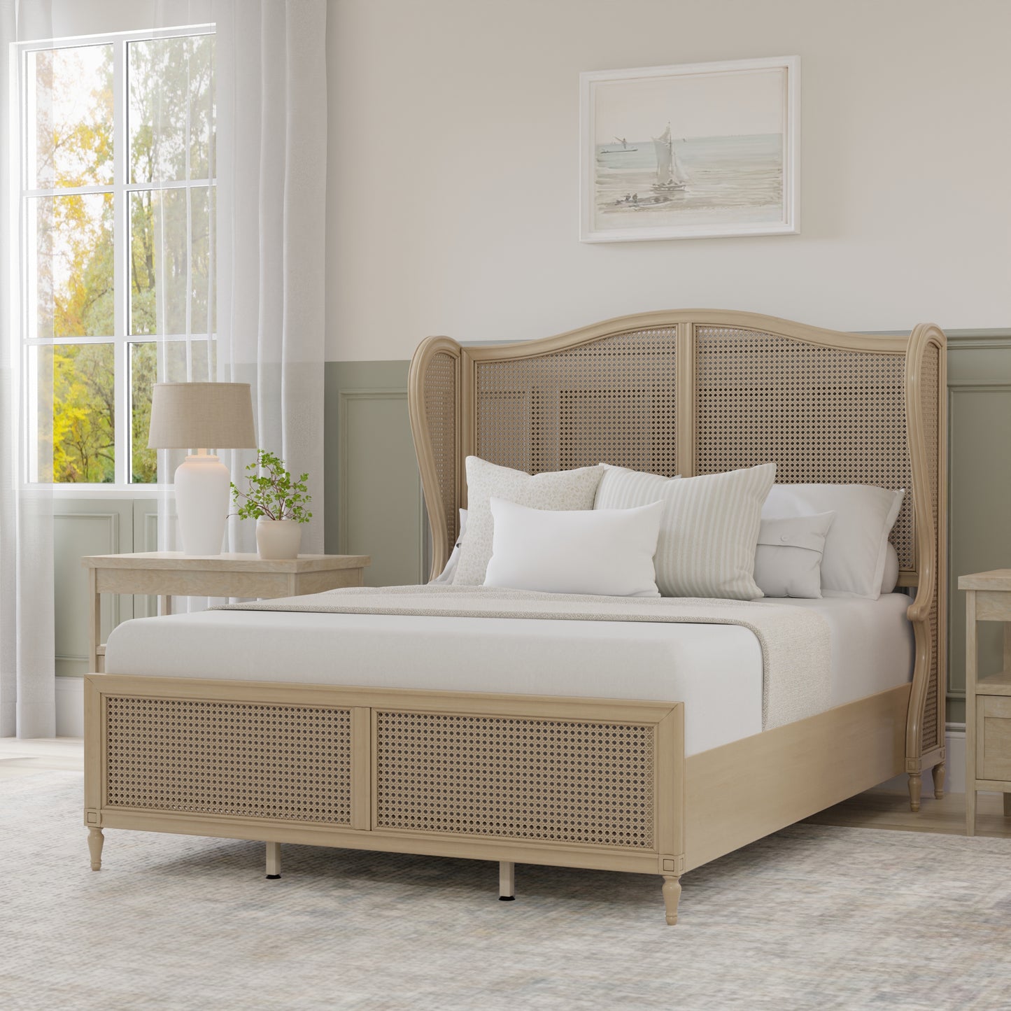 Hillsdale Furniture Sausalito Queen Wood Cane Bed, Medium Taupe