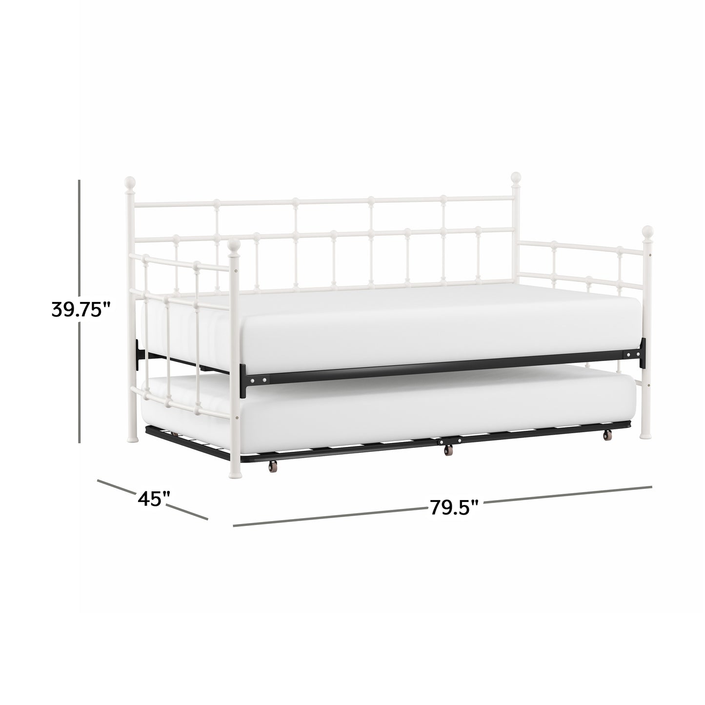 Hillsdale Furniture Providence Metal Twin Daybed with Roll Out Trundle, Soft White