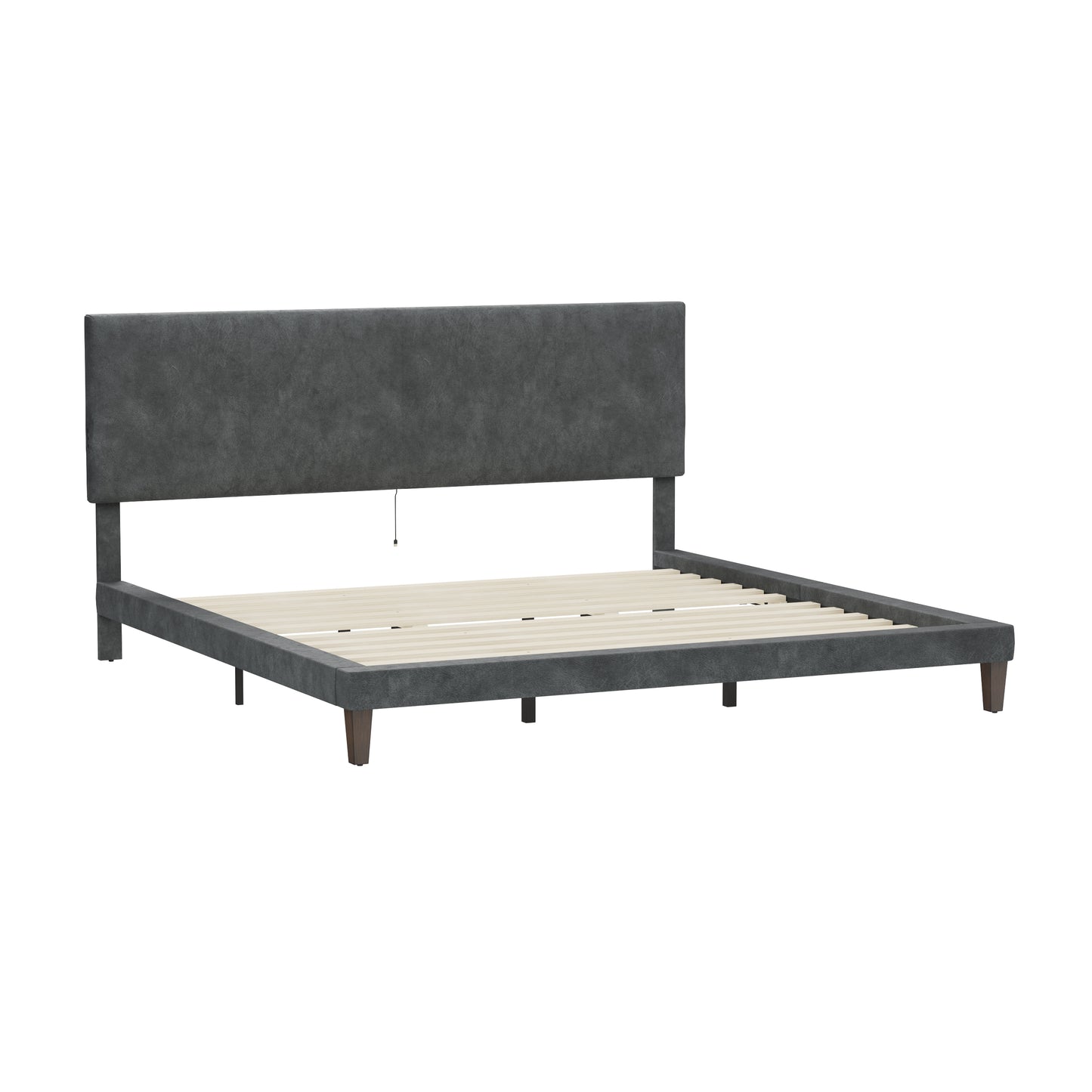 Hillsdale Furniture Muellen Upholstered Platform King Bed with 2 Dual USB Ports, Graphite Gray Vinyl