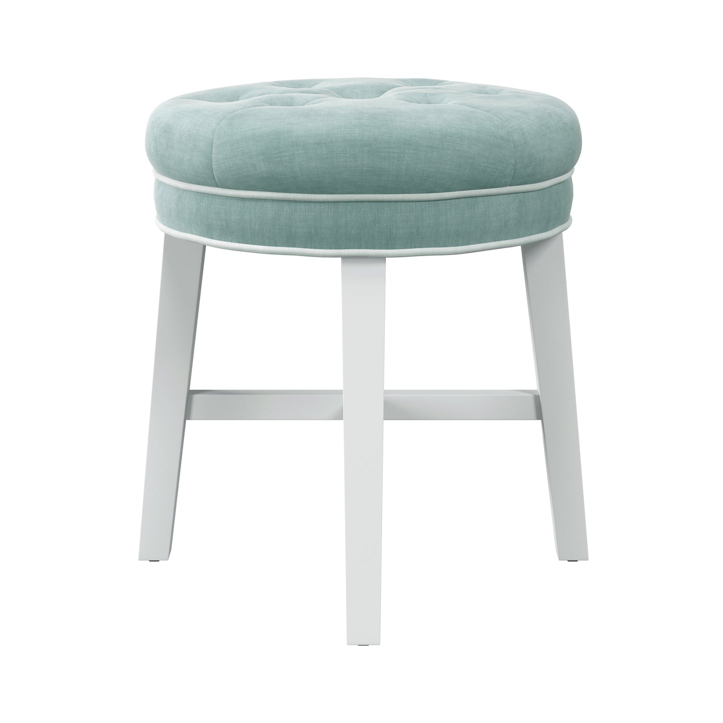 Hillsdale Furniture Sophia Tufted Backless Vanity Stool, White with Spa Blue Fabric