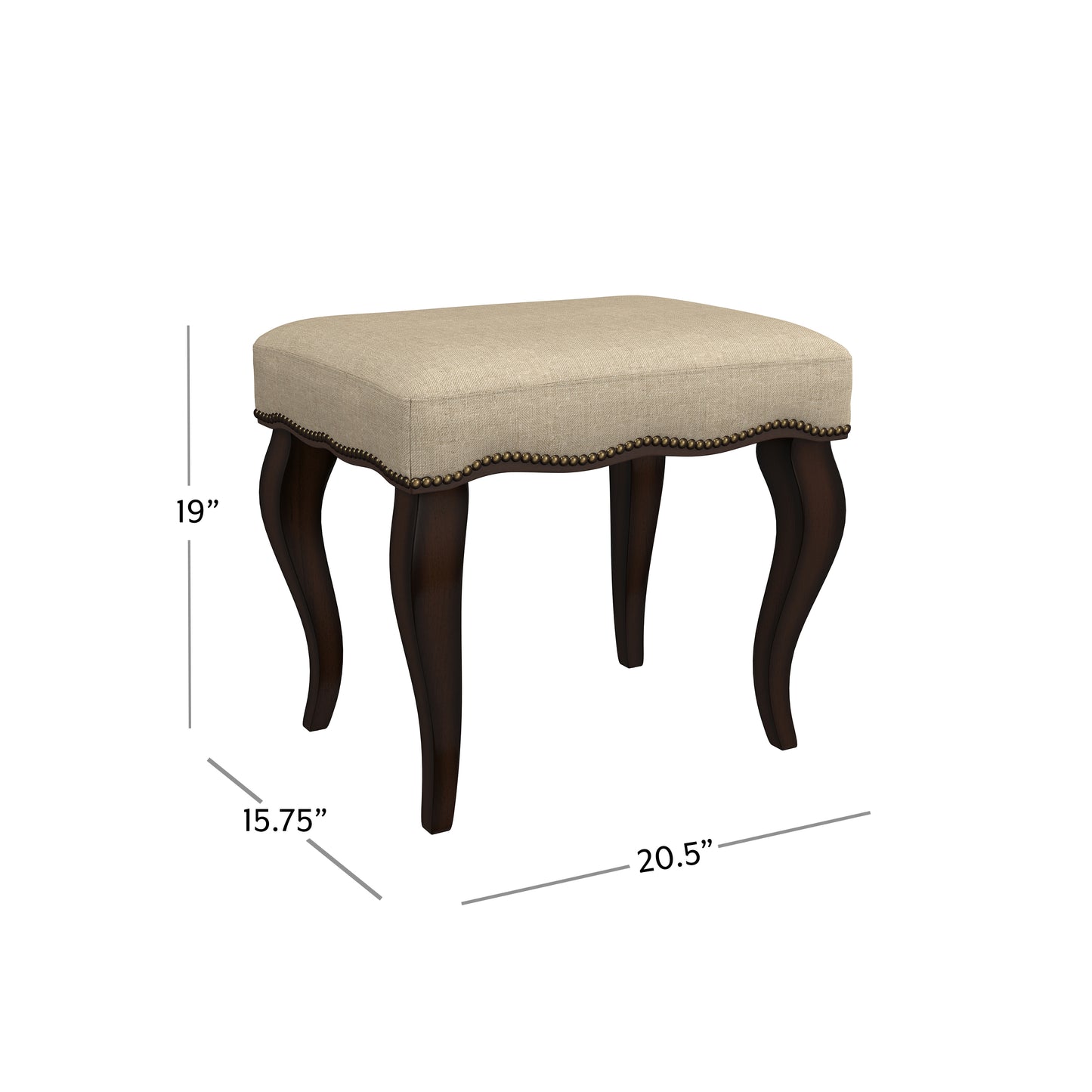 Hillsdale Furniture Hamilton Wood and Upholstered Backless Vanity Stool, Burnished Oak