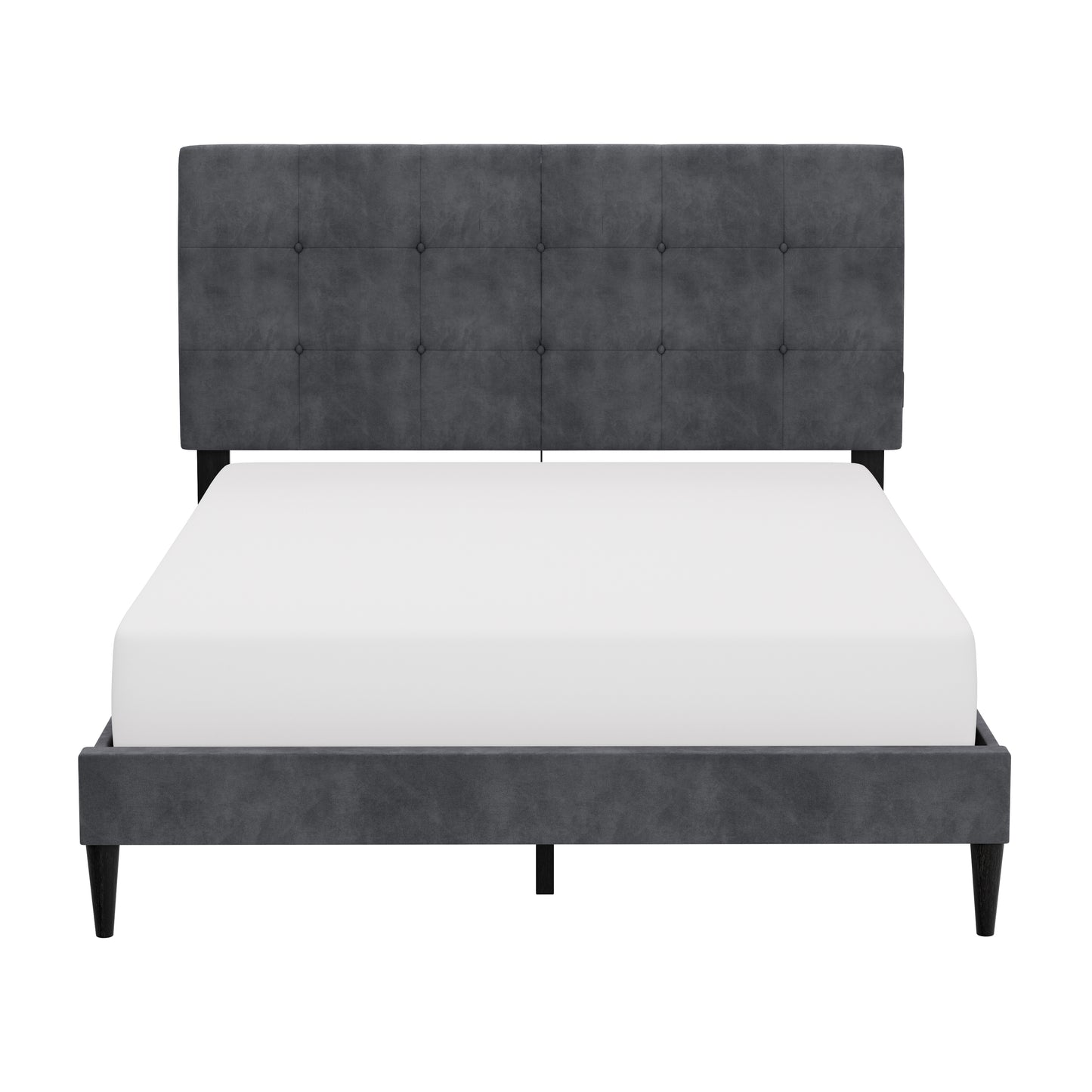 Hillsdale Furniture Blakely Button Tufted Upholstered Platform Queen Bed with 2 Dual USB Ports, Dark Gray