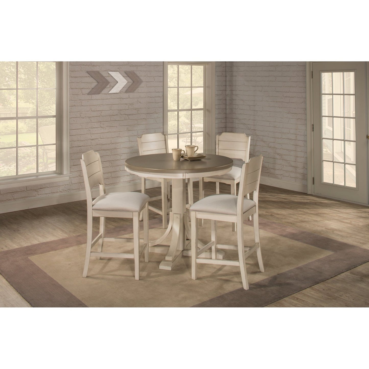 Hillsdale Furniture Clarion Wood 5 Piece Round Counter Height Dining Set with Open Back Stools, Sea White