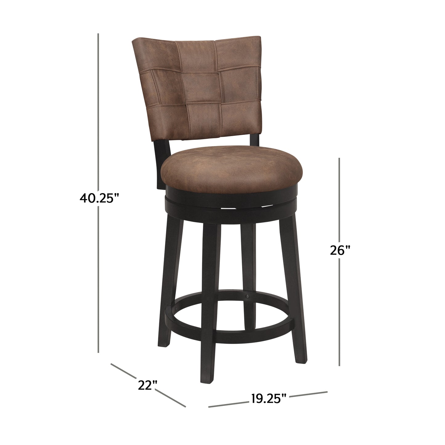 Hillsdale Furniture Kaede Wood and Upholstered Counter Height Swivel Stool, Black with Chestnut Faux Leather