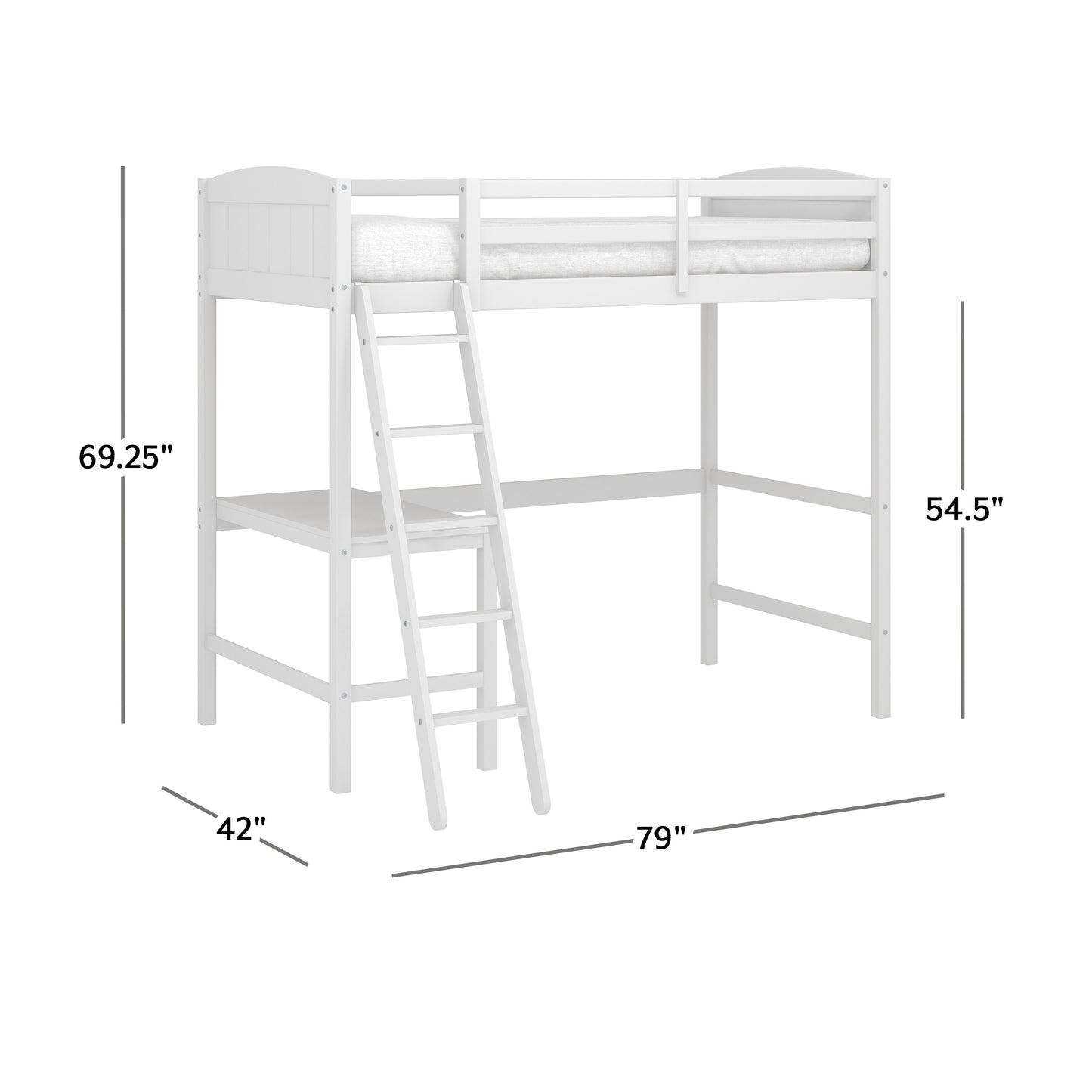 Living Essentials by Hillsdale Alexis Wood Arch Twin Loft Bed with Desk, White