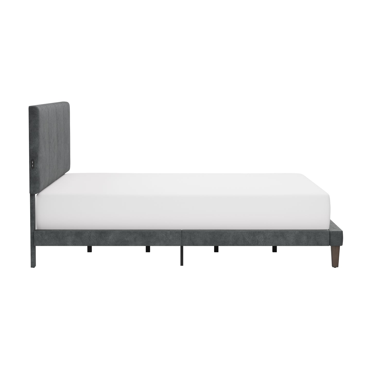 Hillsdale Furniture Muellen Upholstered Platform King Bed with 2 Dual USB Ports, Graphite Gray Vinyl