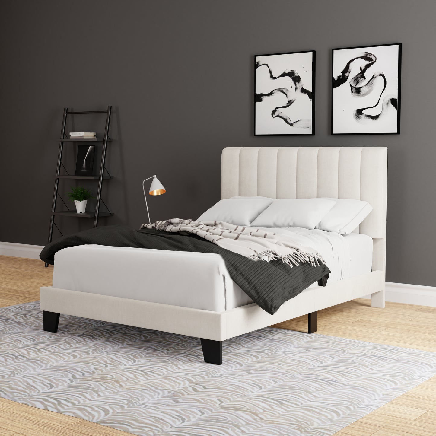 Hillsdale Furniture Crestone Upholstered Adjustable Height Full Platform Bed, Cream