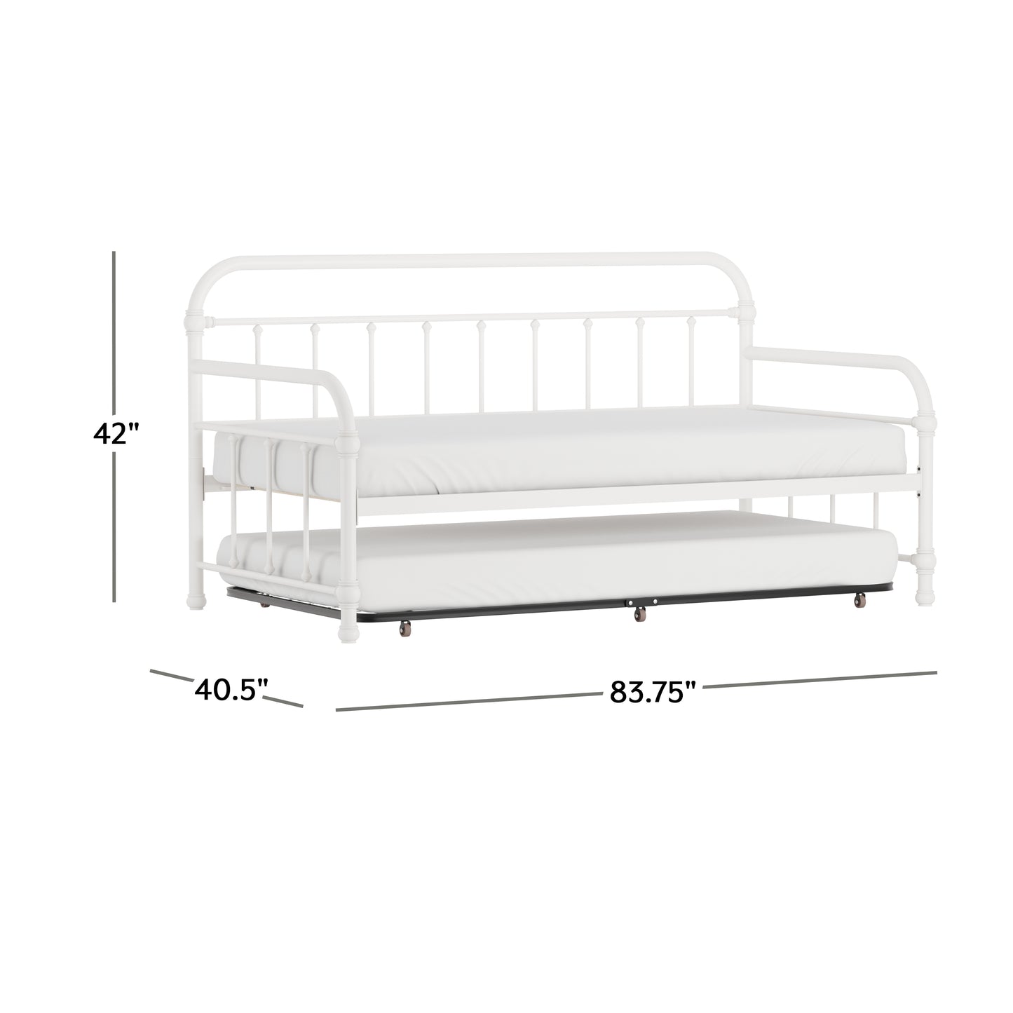 Hillsdale Furniture Kirkland Metal Twin Daybed with Roll Out Trundle, Soft White